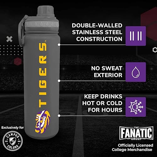 Vista 68 de Campus Colors Botella de agua de acero inoxidable de la NCAA, tapa giratoria, 24 onzas, clip de transporte, mantiene tus bebidas calientes o frías