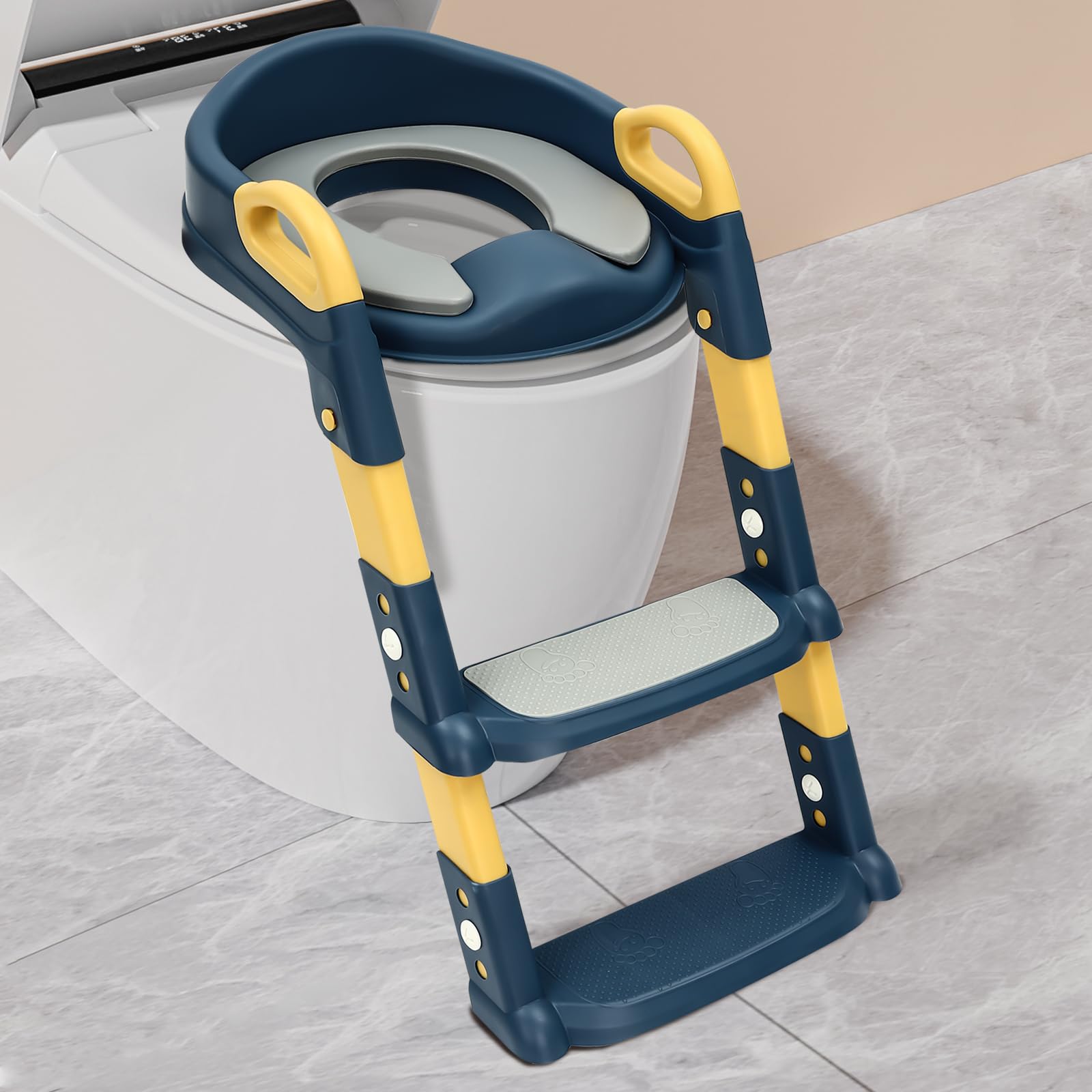 Siège de toilette pour enfant avec marche, réglable en hauteur, pliable, toilette pour enfant avec marche, pliable et confortable, siège de toilette pour bébé avec marche, pour bébés âgés de 2 à 7 ans