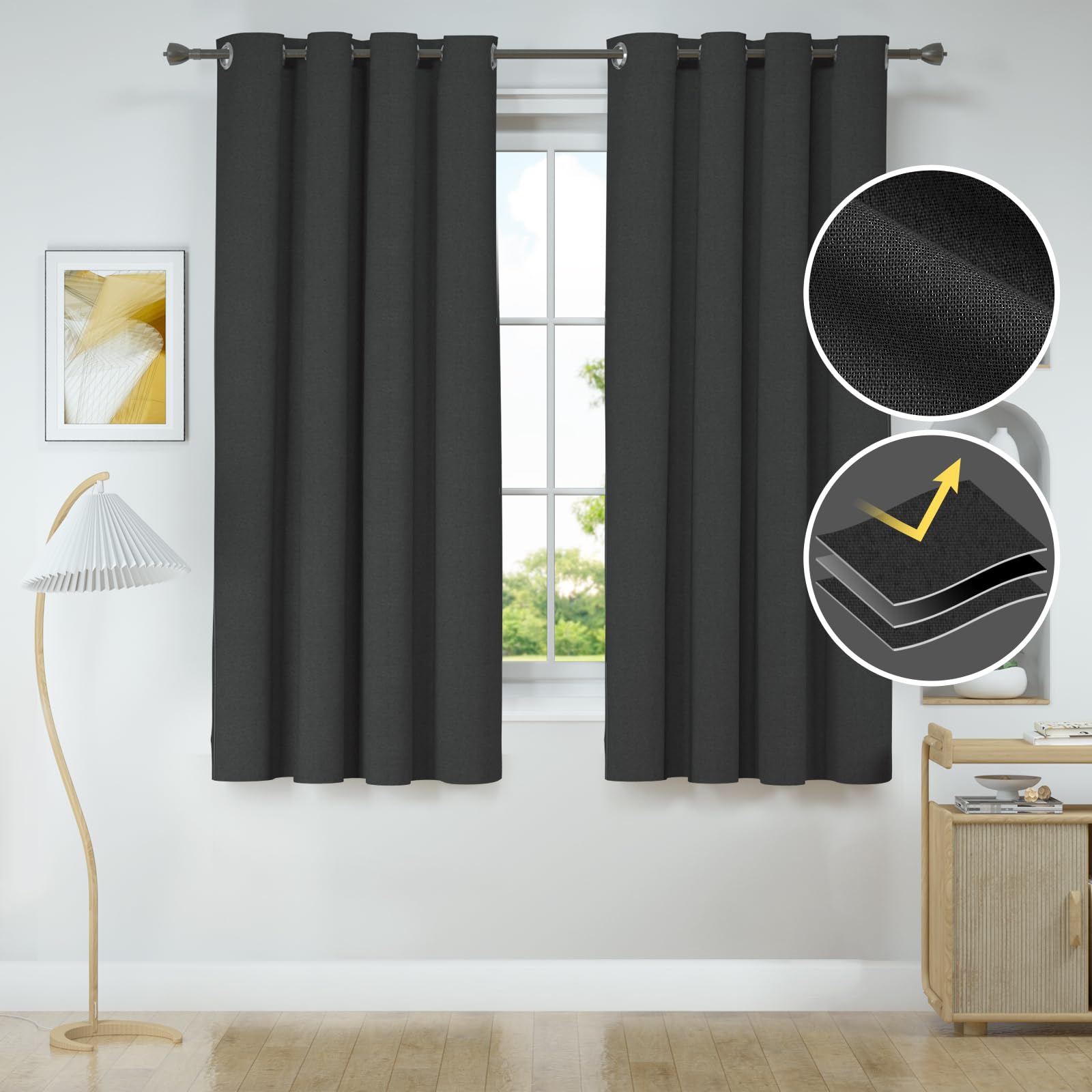 Ystyle Curtains Set of 2, 100% Blackout Curtains, 55 x 71 Inch, Thermal Curtain Against Cold and Heat, Linen Look - Image 2
