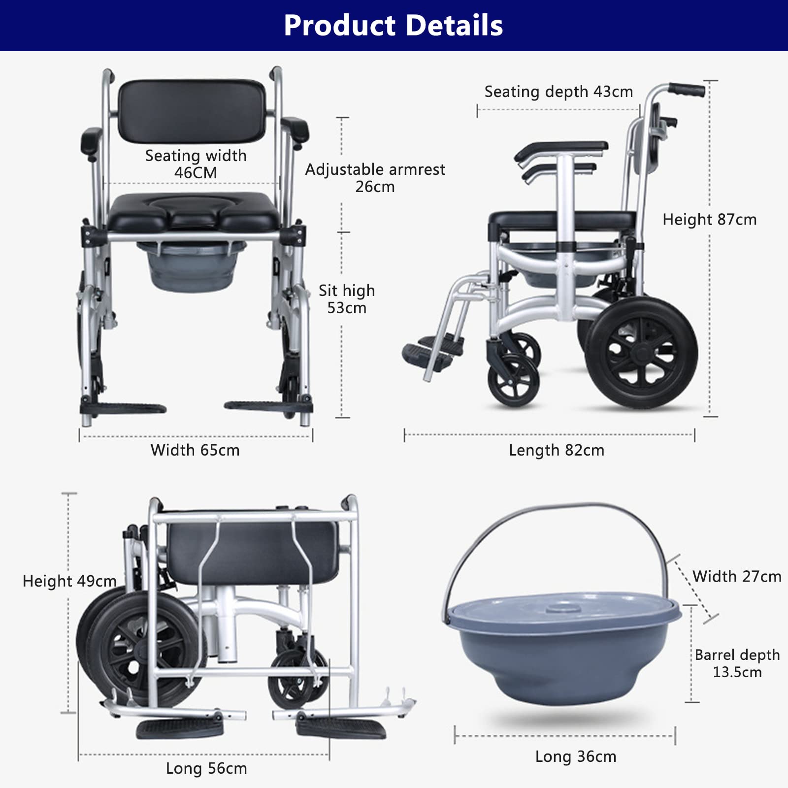 Silla de Ruedas de Transporte, Silla de Ruedas Manual Multifuncional, portátil y Plegable con aleación de magnesio, 18.7lbs,Black