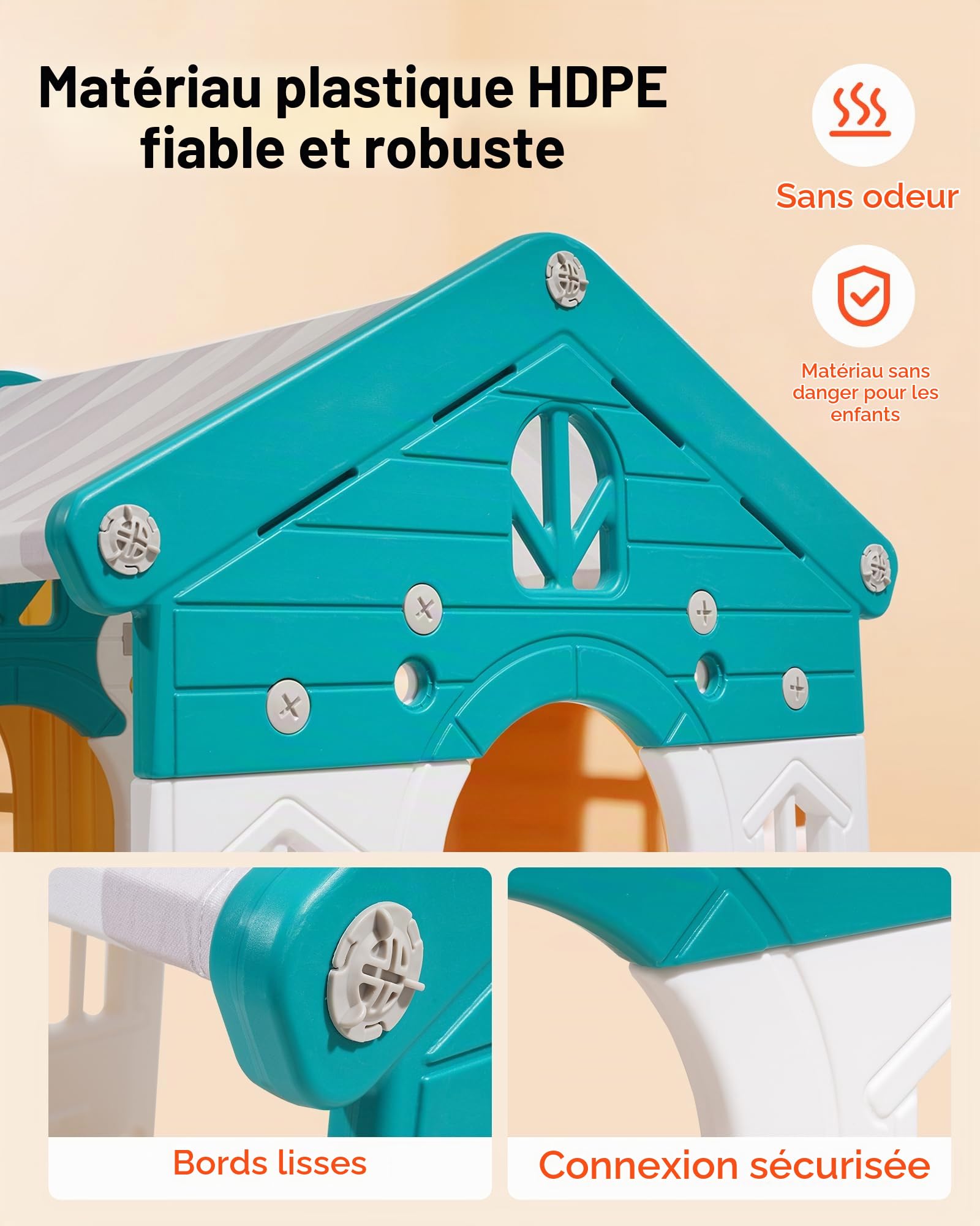 VEVOR Maisonnette pour Enfants, Maison de Jeu Extérieur pour Tout-Petits à Partir de 1 an, Cabine de Jardin pour Enfants avec Toboggan, Ballon de Basket, Télescope, Volant, Tunnel Rampant, Vitrine