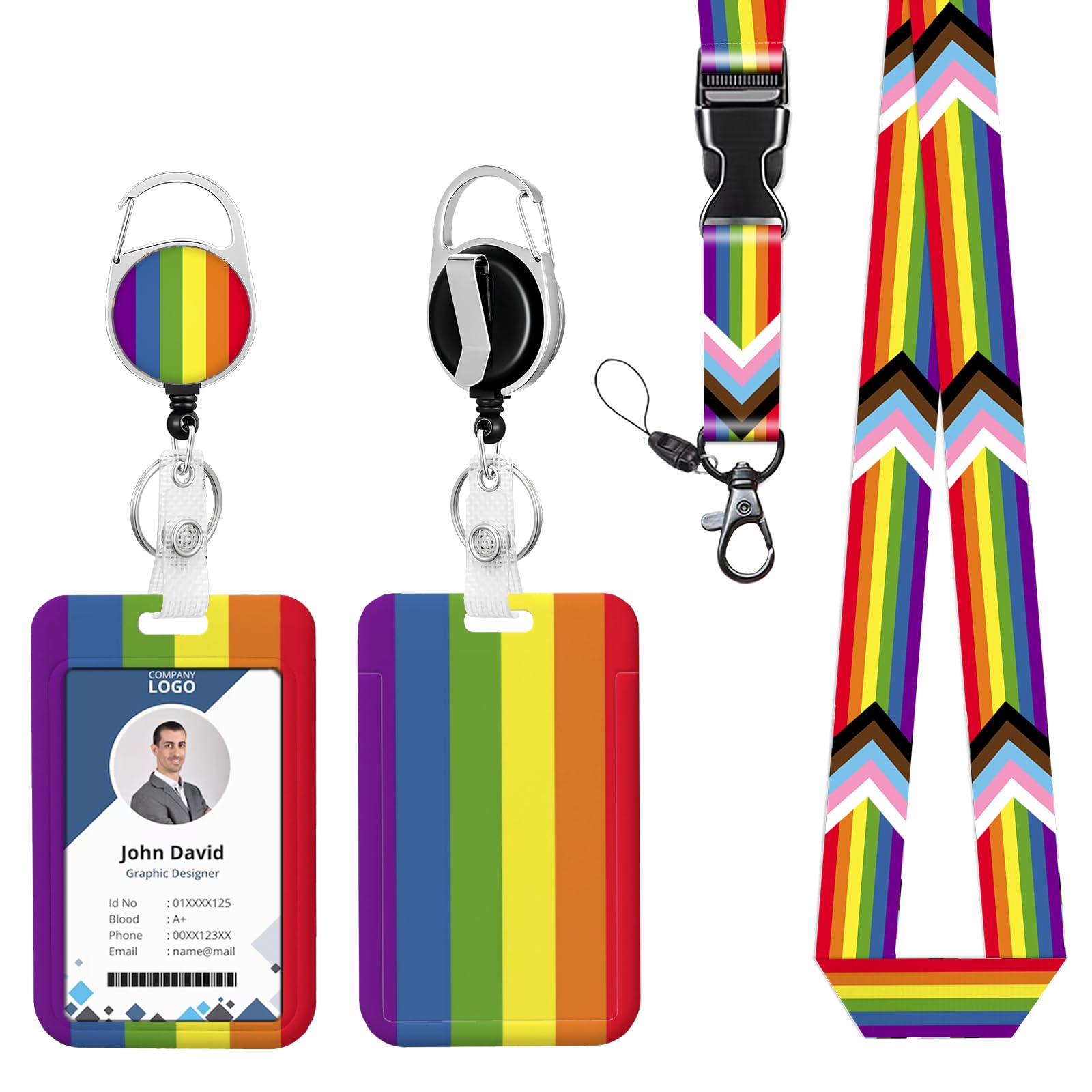 ID Badge Holder with Lanyard Pride Flag Rainbow Retractable Reel Lanyards for ID Badges Name Tag Clips Funny Nurse Teacher Office Student Gift