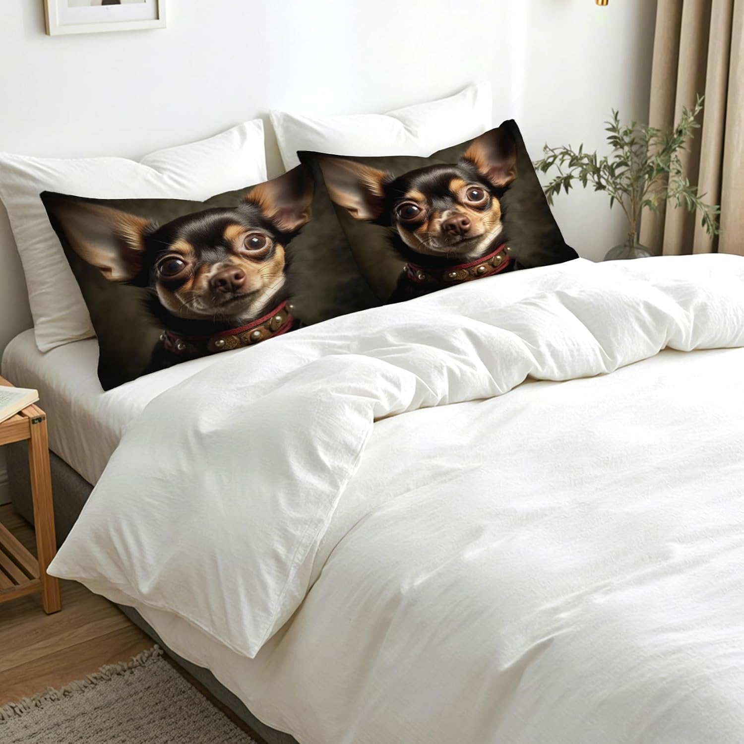 Chihuahua Pillow Cases Queen Size Set of 2 - Soft Breathable Microfiber Pillowcases with Envelope Closure, Dog Puppy Patterned Pillow Covers, Chihuahua Gifts