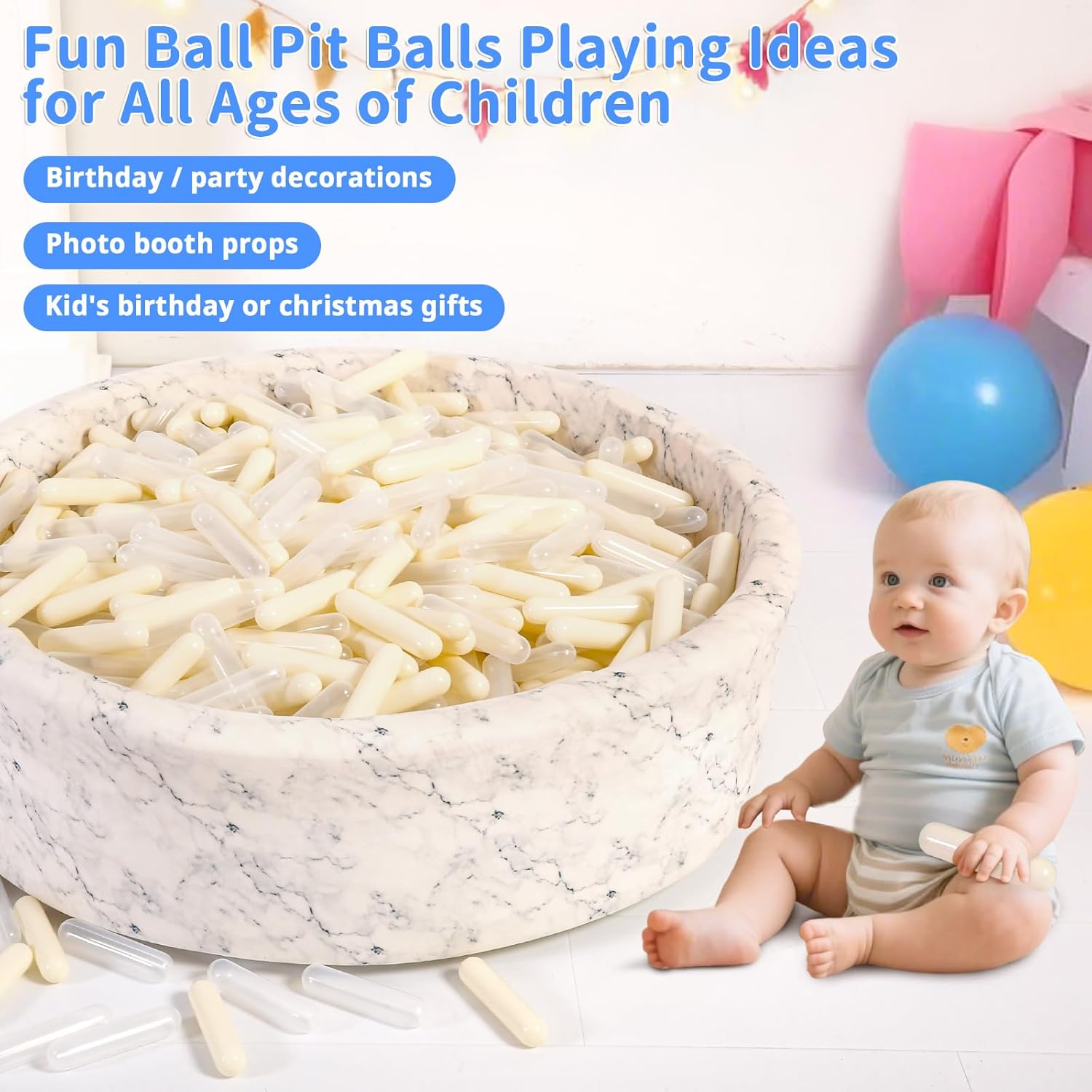 STARBOLO Ball Pit Balls for Toddlers - Pack of 250 Balls 5.12inches Long Balls Crush Proof Plastic Toy Balls for Toddlers Ball Pits, Ball Pit Play Tent, Baby Pool Water Toys(Beige Clear)