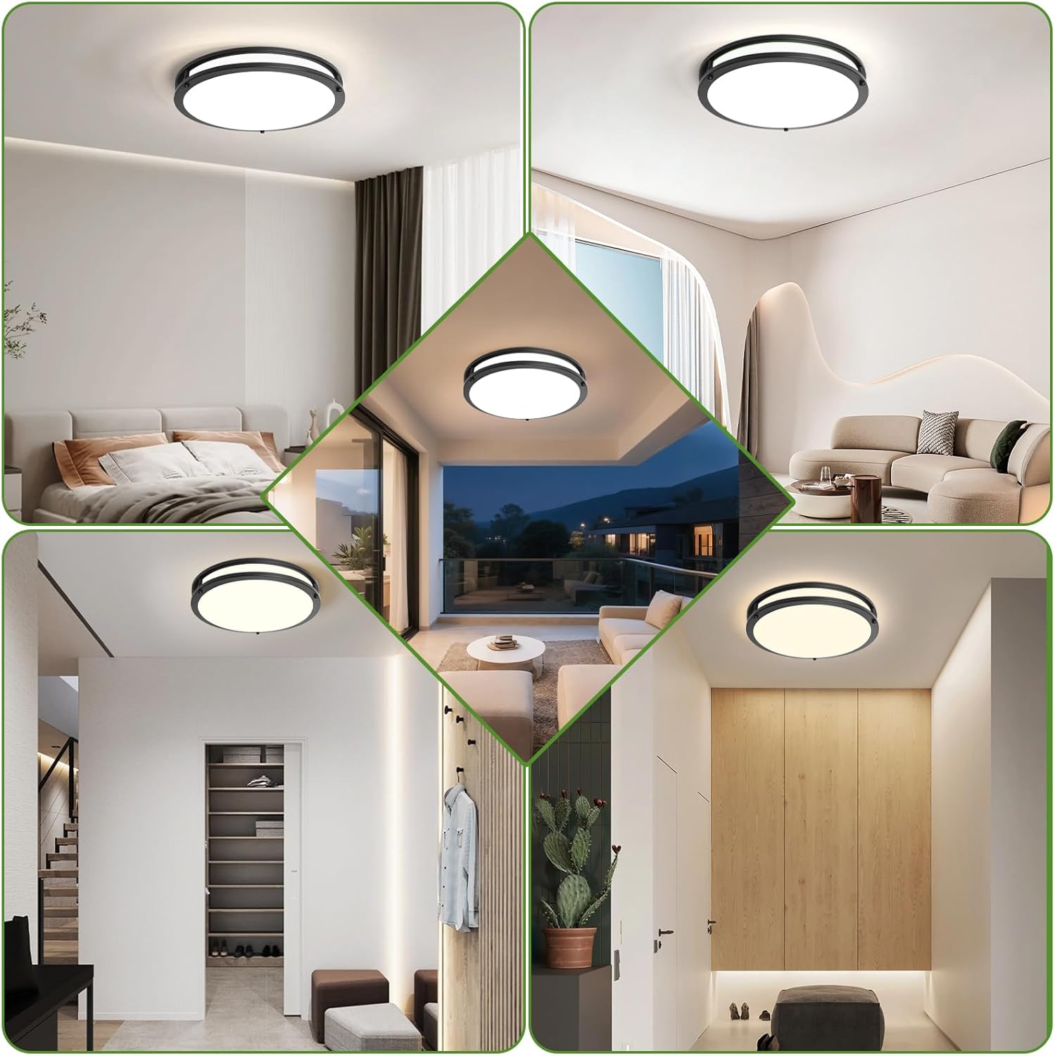 2-Pack Black Flush Mount LED Ceiling Light Fixture with Remote: 13Inch 36W Dimmable Modern LED Ceiling Lights, 2700K-6500K Adjustable 3600lm Super Bright Kitchen Lighting for Bathroom Hallway Bedroom