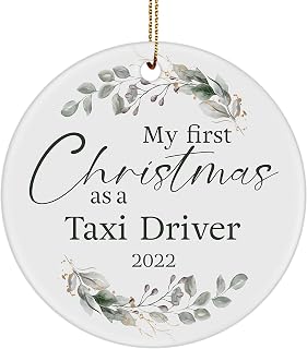 My First Christmas as a Taxi Driver 2022 Xmas Ornament Gifts for Cab Private Hire Long Distance Airport Part Time New Graduating, Round Shaped Circle Ceramic
