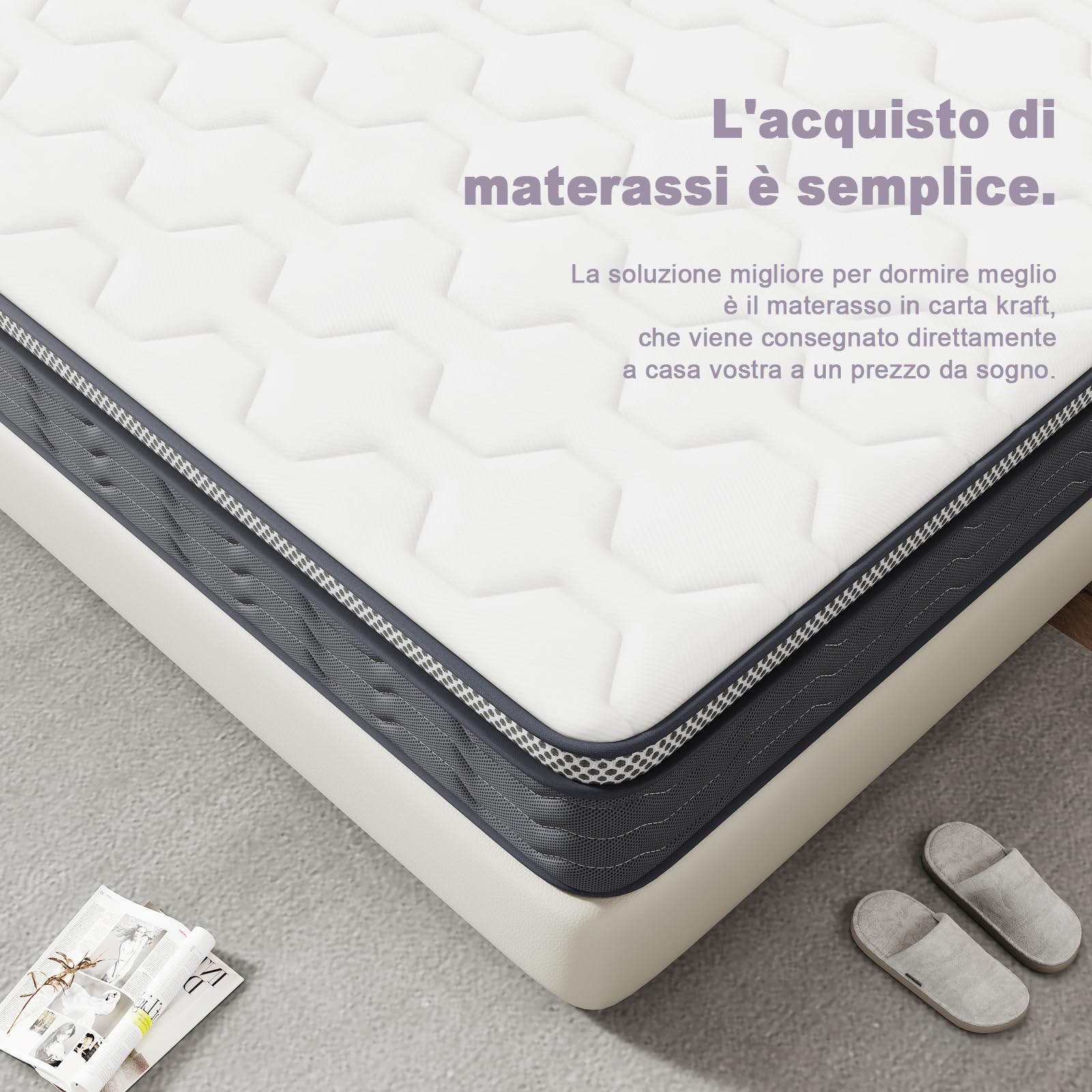 DEWINNER Materasso matrimoniale 160x190, Alto 25 cm,Materasso matrimoniale a Molle e Schiuma,Insacchettate,Confortevole e Traspirante,Durezza Media, Antiacaro,Anallergico e Antibatterico