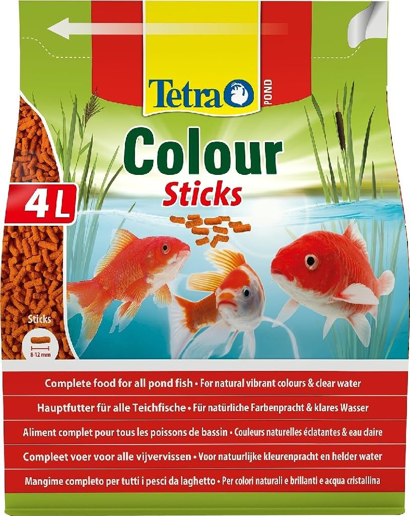 Tetra Pond Colour Sticks, Alimento para peces de estanque, para colores naturales y agua clara, bolsa de 4 L
