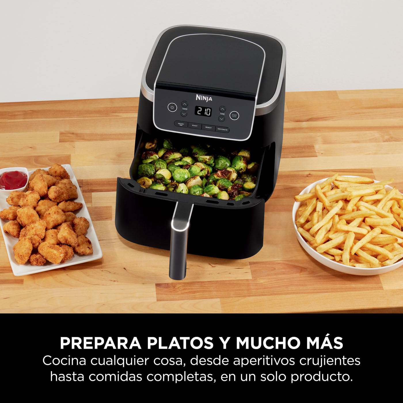 Ninja Air Fryer PRO, Freidora de Aire, 4,7L, Cesta Indiviual, AF140EU | 4 en 1, Freír con Aire, Asar, Recalentar, Deshidratar, 1-2 Porciones, Digital, Cesta y Rejilla Antiadherentes, en Negro