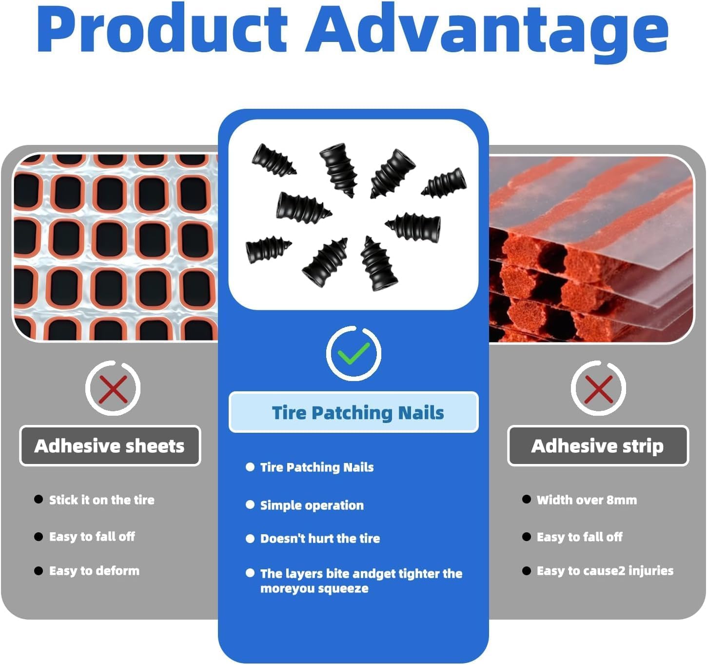 40 PCS Tire Repair Rubber Nails Kit with 2 Sizes, Tire Repair Kit – Fast Self-Service Tire Repair Tools, with Box and Screwdriver, Suitable for Car Motorcycle Jeep Tire Puncture Repair