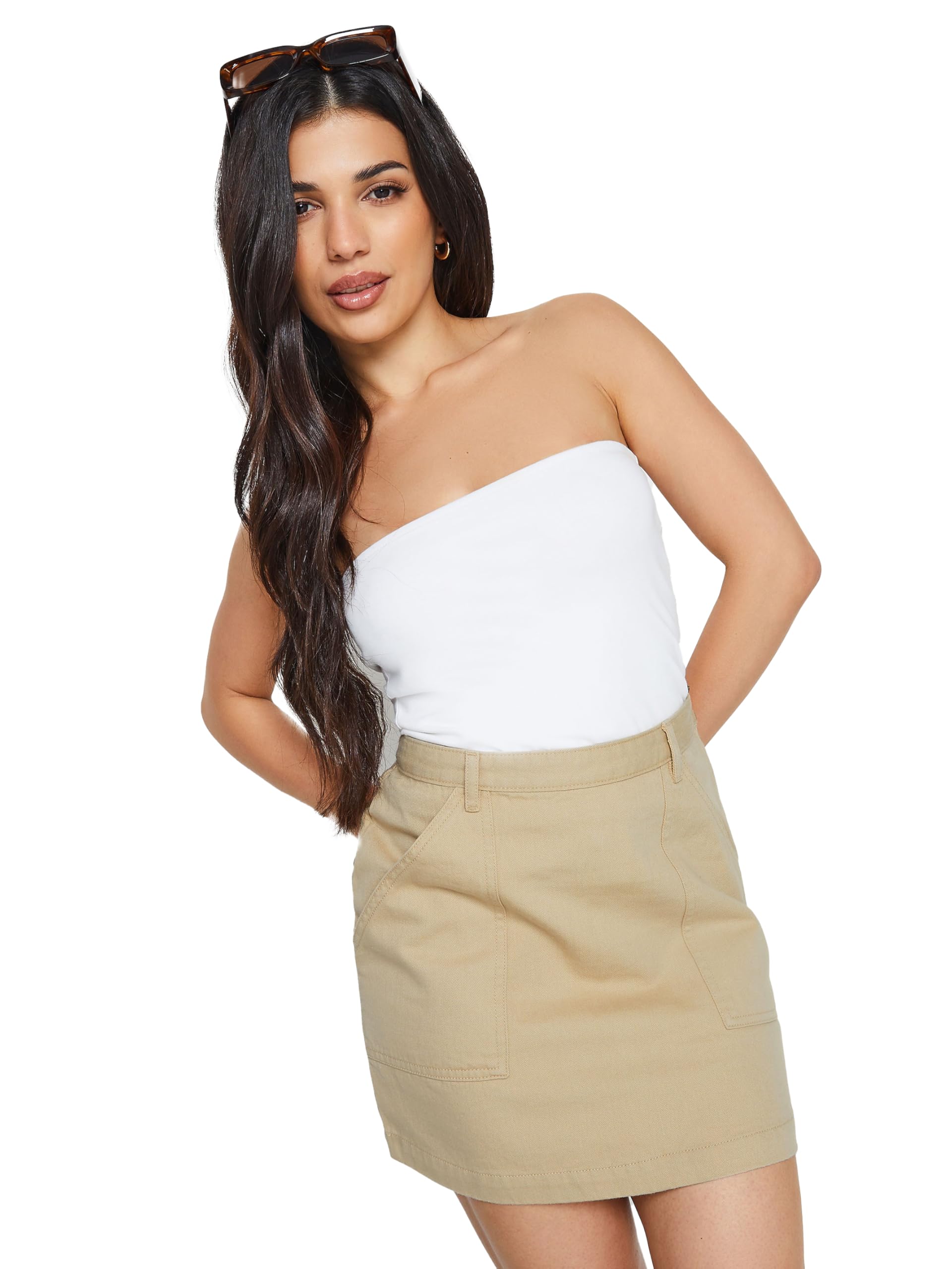 PixieGirl Petite Beige Brown Cotton Utility Mini Skirt Petite
