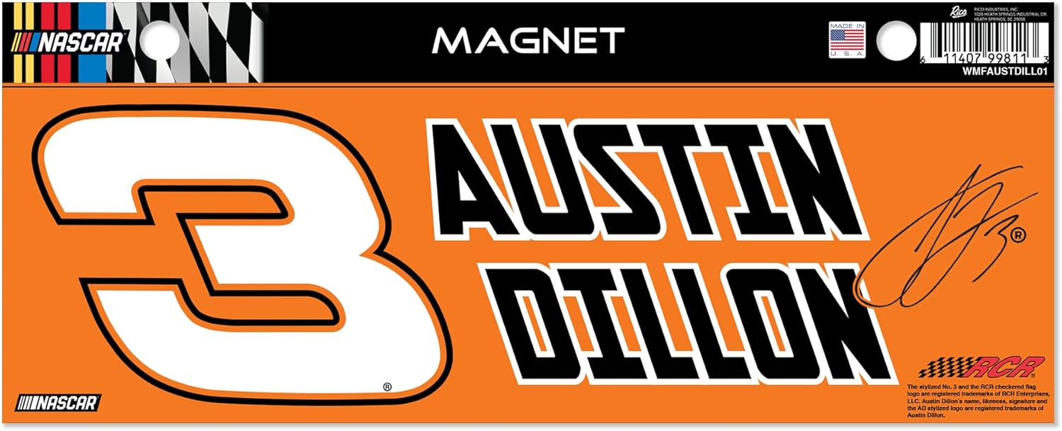 Rico Industries NASCAR Racing Austin Dillon Standard 4 x 10 Team Spirit Magnet - Car, Home Decor - Refrigerator, Office, Kitchen