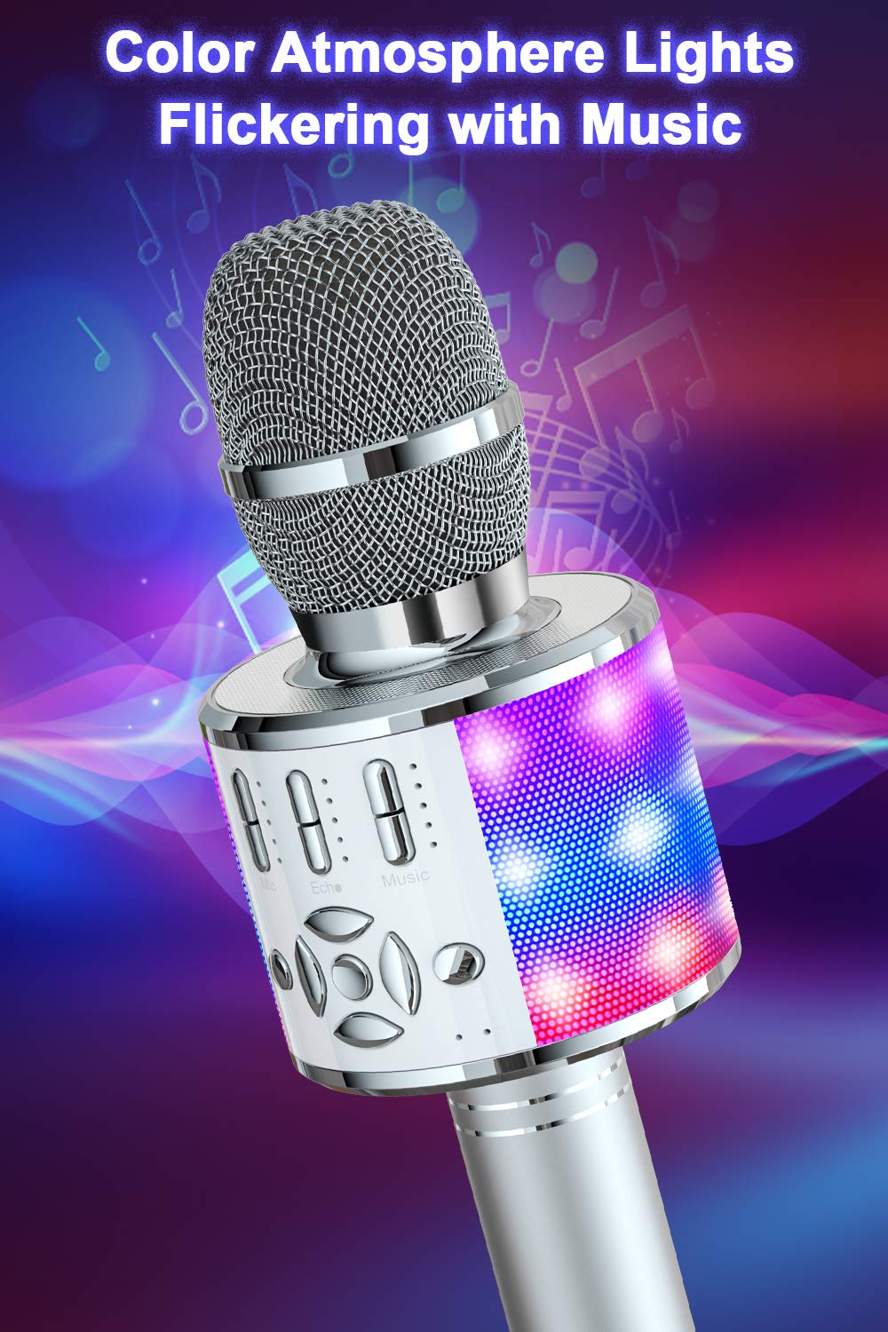 BONAOK Microfono Karaoke Cambia Voce, Microfoni Karaoke, Altoparlante Microfono Karaoke LED per Adulti, Dispositivo Karaoke KTV da Casa, Compatibile con Dispositivi Bluetooth iOS Android (Siber)