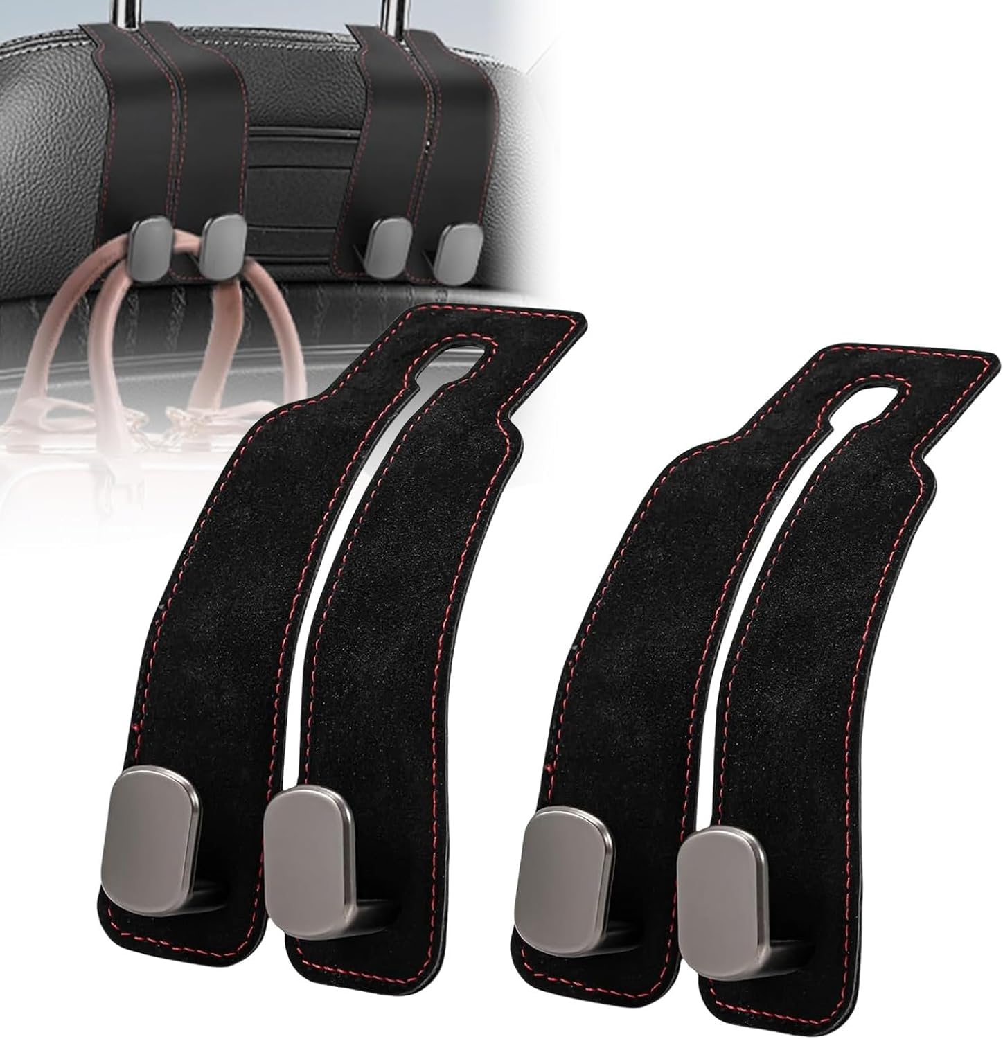 R-timer 2 Pcs Auto Seat Headrest Hangers for Nissan Juke (2019+) [F16 Facelift], Leather Car Storage Organiser Bag Hooks, Car Storage Hooks Back Seat
