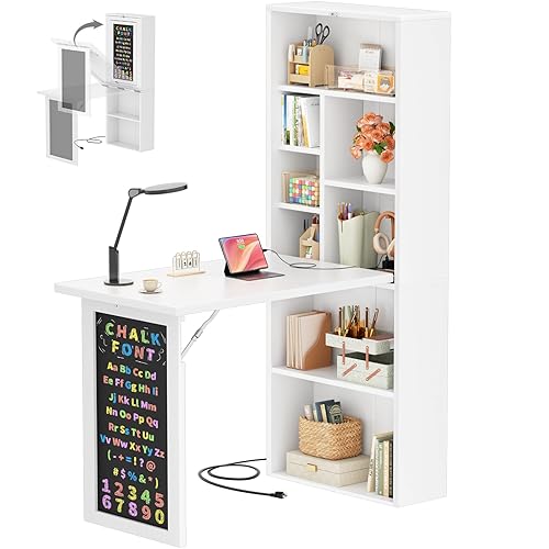 Armocity Small Folding Desk with Outlets, Convertible Writing Desk for