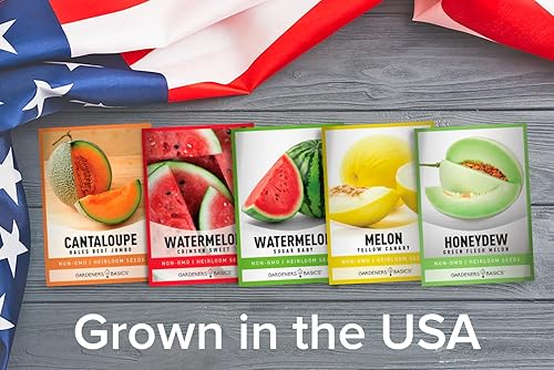 Vista 7 de Gardeners Basics, semillas de melón para plantar en el jardín de casa, paquetes de 5 variedades - Hales Best Cantaloupe, Crimson Sweet Watermelon