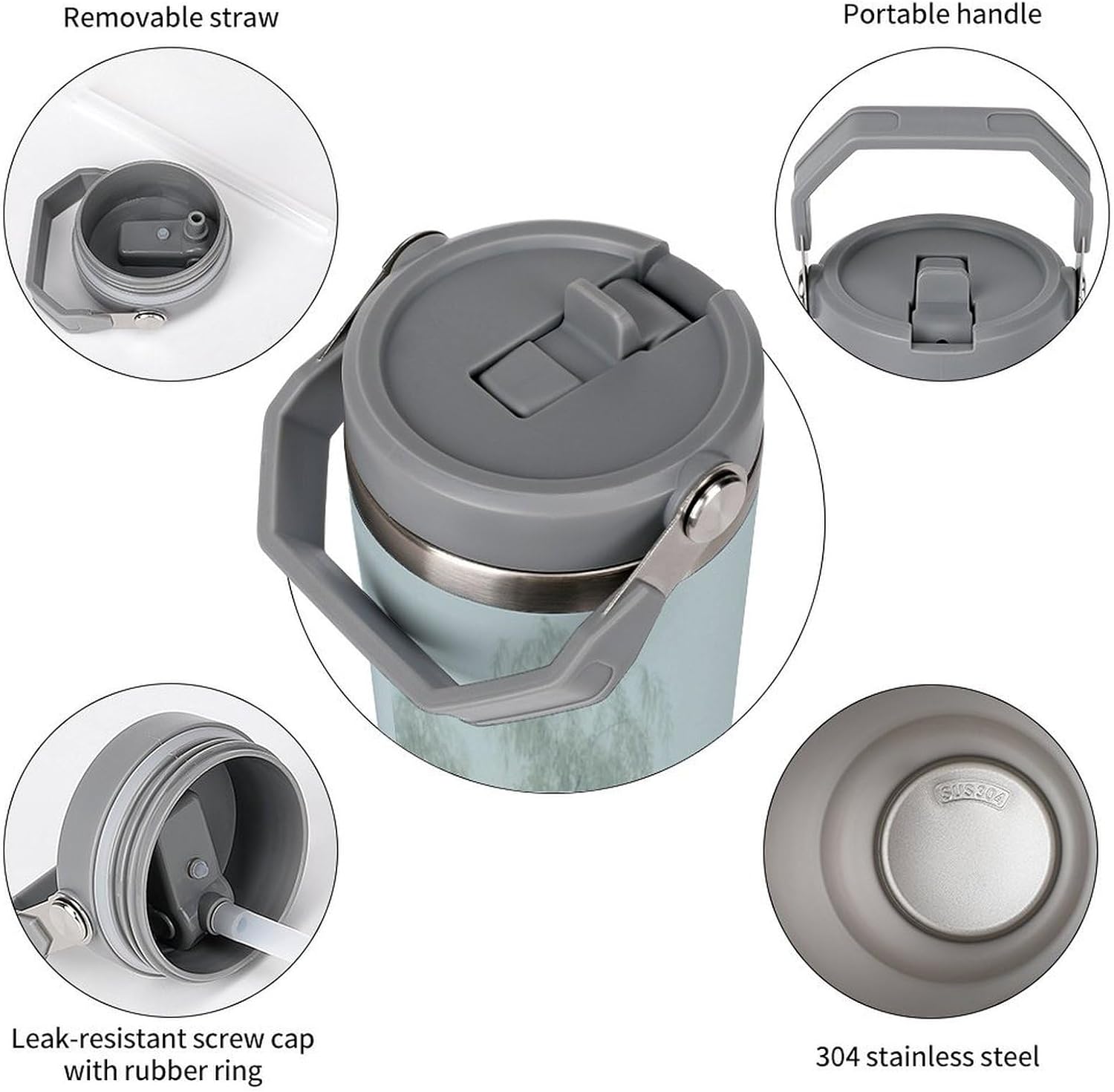 30 Oz Insulated Mug with Handle Lid And Straw Autumn Moon by The Lake Pattern Large Metal Sports Bottle Great for Gifts Parties Office Coffee