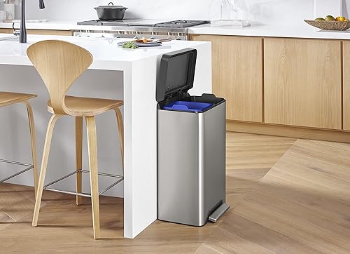 Miniatura 4 de Kohler 20956-ST - Escalón de cocina de reciclaje manos libres de 11 galones, cubo de basura con pedal de pie, tapa de cierre silencioso, acero