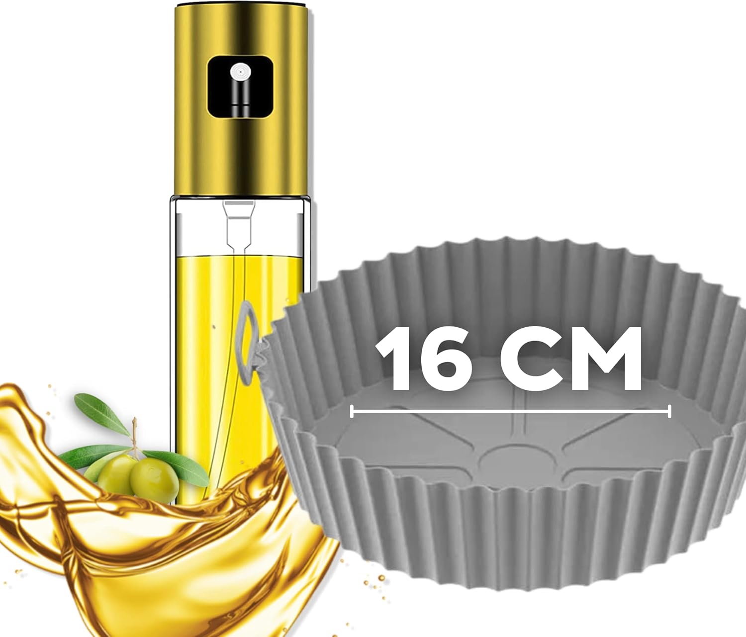 Destiny SM Aceitera Spray Pulverizador + Molde Silicona Freidora de Aire, Pulverizador de Aceite para Freidora de Aire, Utensilios Freidora de Aire, Aceite Spray 100ML, Silicona Airfryer (Gris)