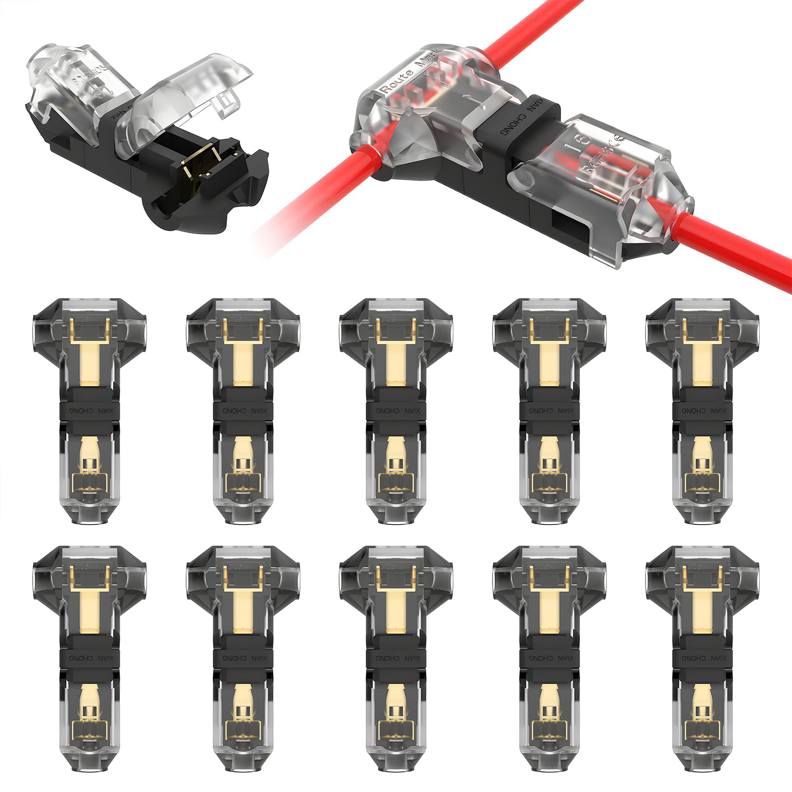 Photo 1 of VISDOLL T Tap Wire Splice Connectors for 16-20 AWG Max Insulation Diameter 3.0mm, 3 Way 1 Pin Low Voltage Wire Connectors 10Pcs Solderless No Wire Stripping Quick Wire Splitter Connectors