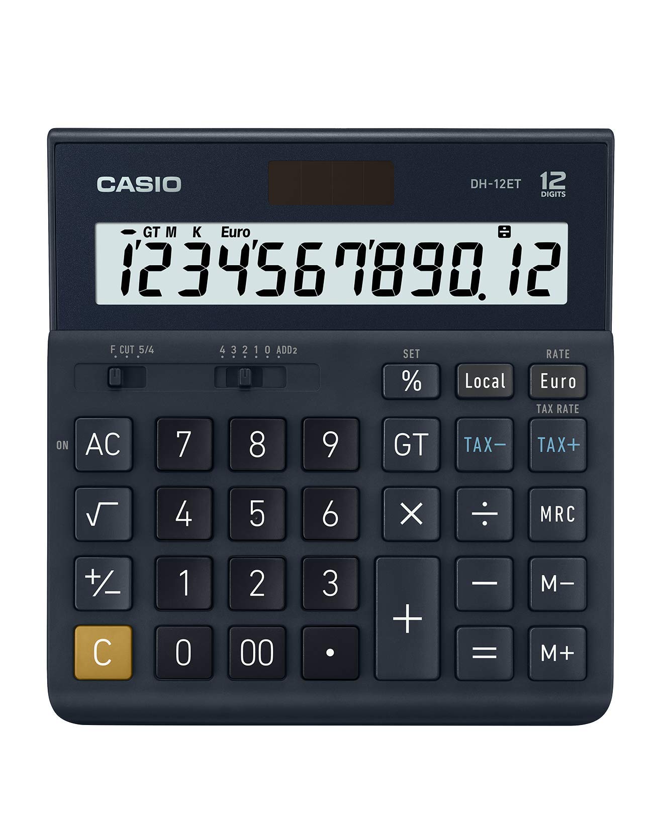 Desktop Calculator DH-12ET 12 Digits Tax Calculation Total Memory Solar Battery Operated