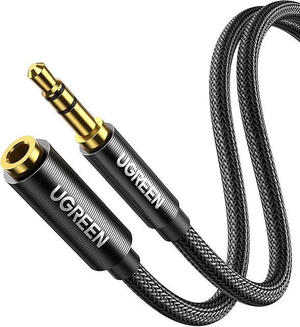 UGREEN 3.5mm Headphone Extension Cable Braided Aux Male to Female Audio Lead Earphone Extender Mini Jack Plug Auxiliary Stereo Cord Compatible with TV Car Laptop Phone MP3 iPad iPod Speaker Amp(2M)