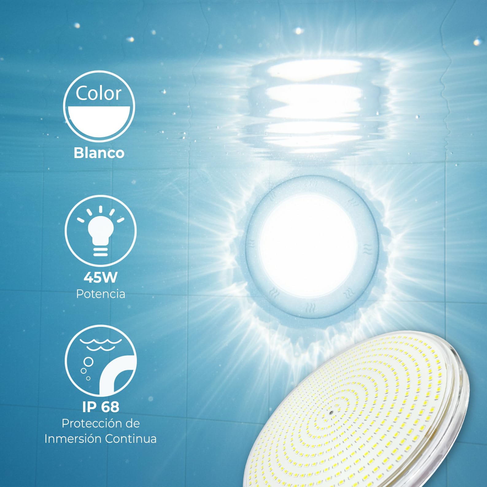 LED ATOMANT 2x Foco LED Recambio PAR56 de Piscina 45W Luz Blanca IP68 AC12V | Sin mando