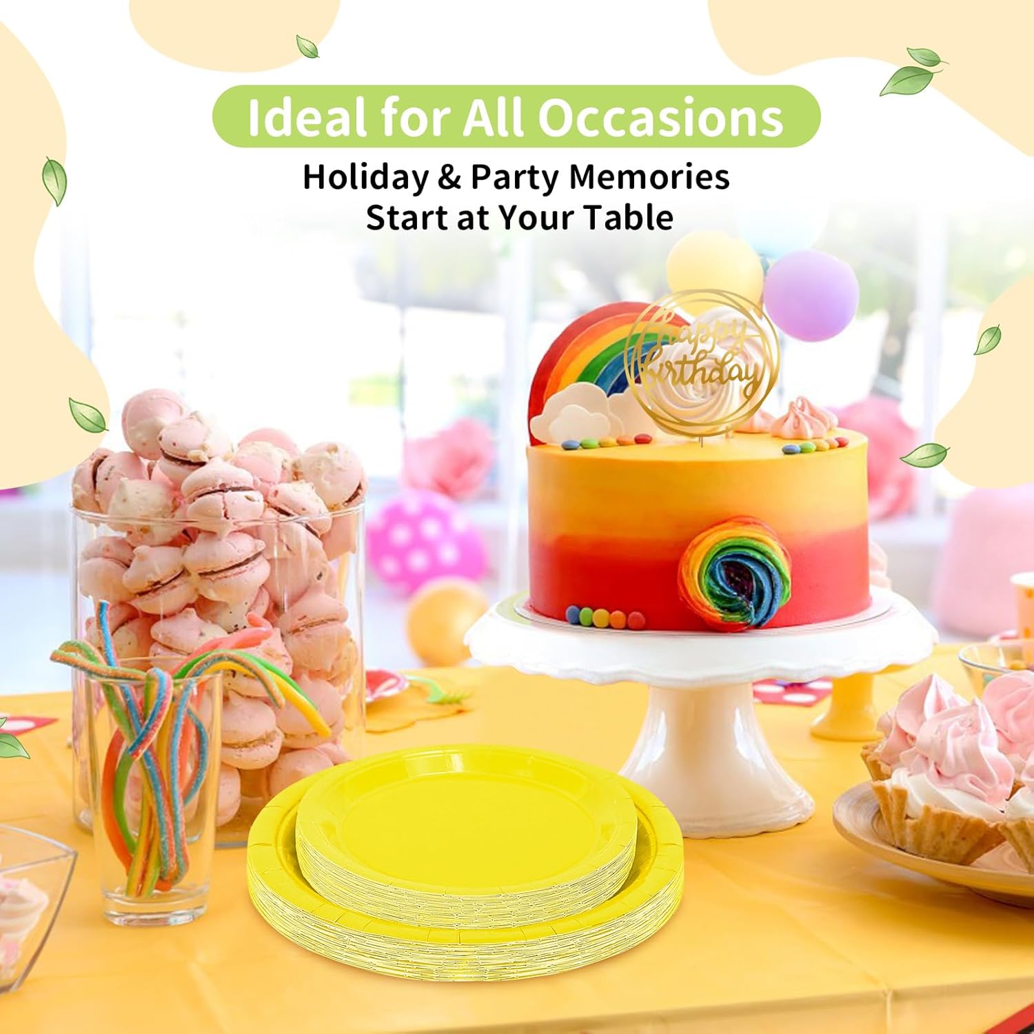 50 Yellow Paper Plates Disposable, 25-9" & 25-7" Disposable Birthday Cake Dessert Plates For Baby Shower, Easter Party Supplies - Image 2