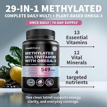 MEDCHOICE 29-in-1 Methylated Multivitamin for Men & Women with Omega 3, Active B12, 5-MTHF Folate (70ct) & 14-in-1 Womens Inositol Complex Supplement - 40:1 Myo & D-Chiro Inositol (120ct) Bundle