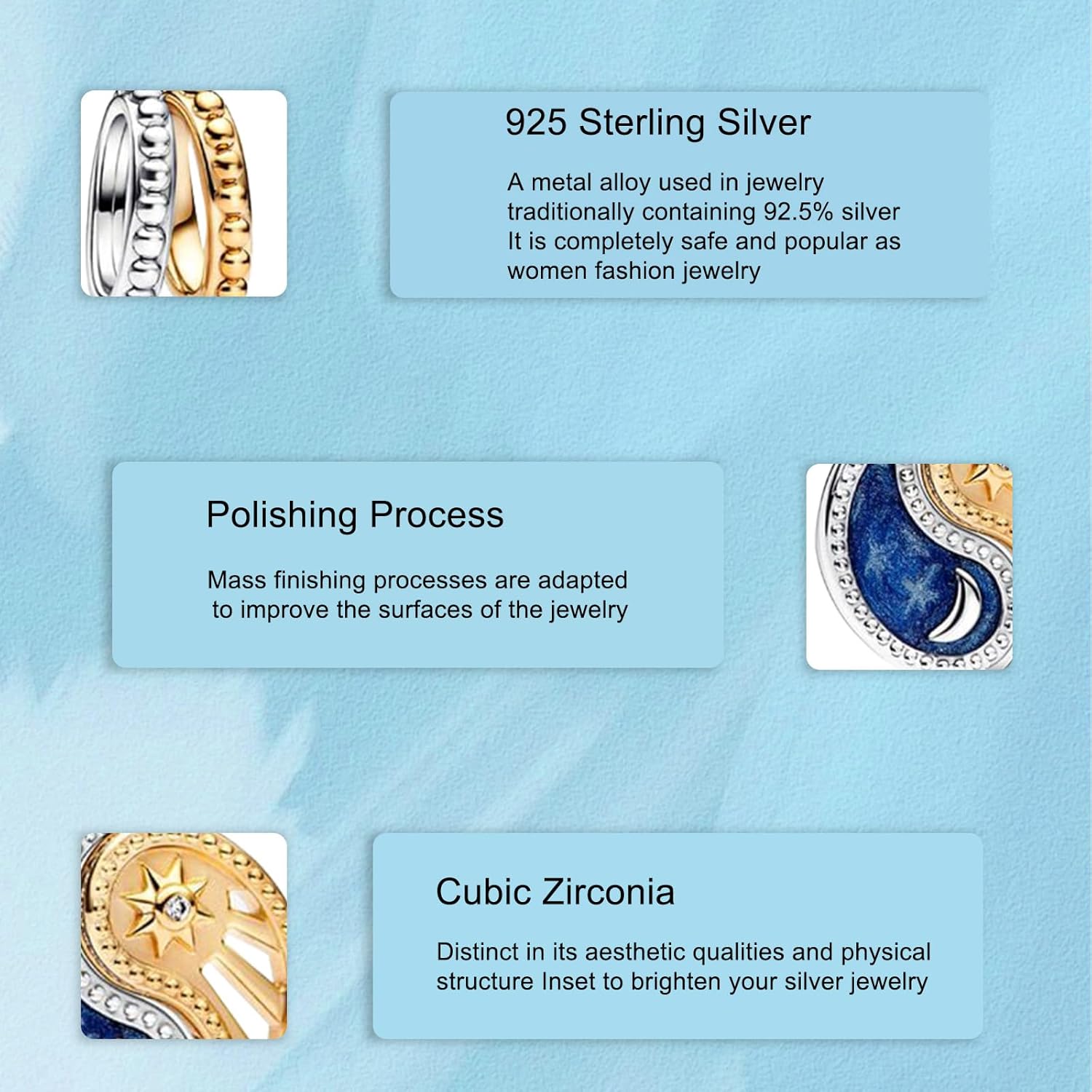 Sun & Moon Charms for Bracelets 925 Sterling Silver Dangle Pendants Beads Jewelry for Women - Image 3