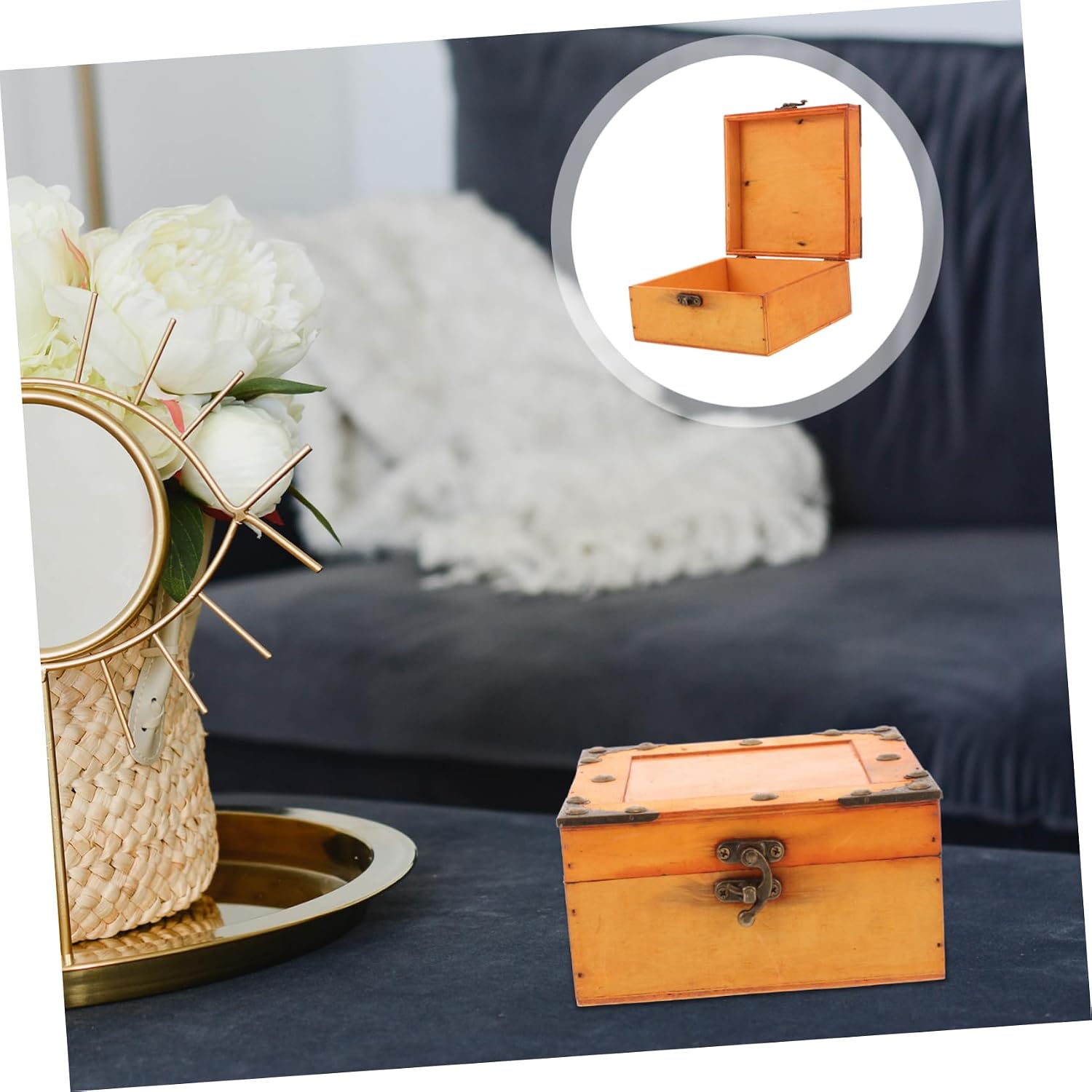 GLEAVI Retro Style Wooden Storage Box Hinged Lid Vintage Treasure Chest Case for Jewelry Decorative Organization Box