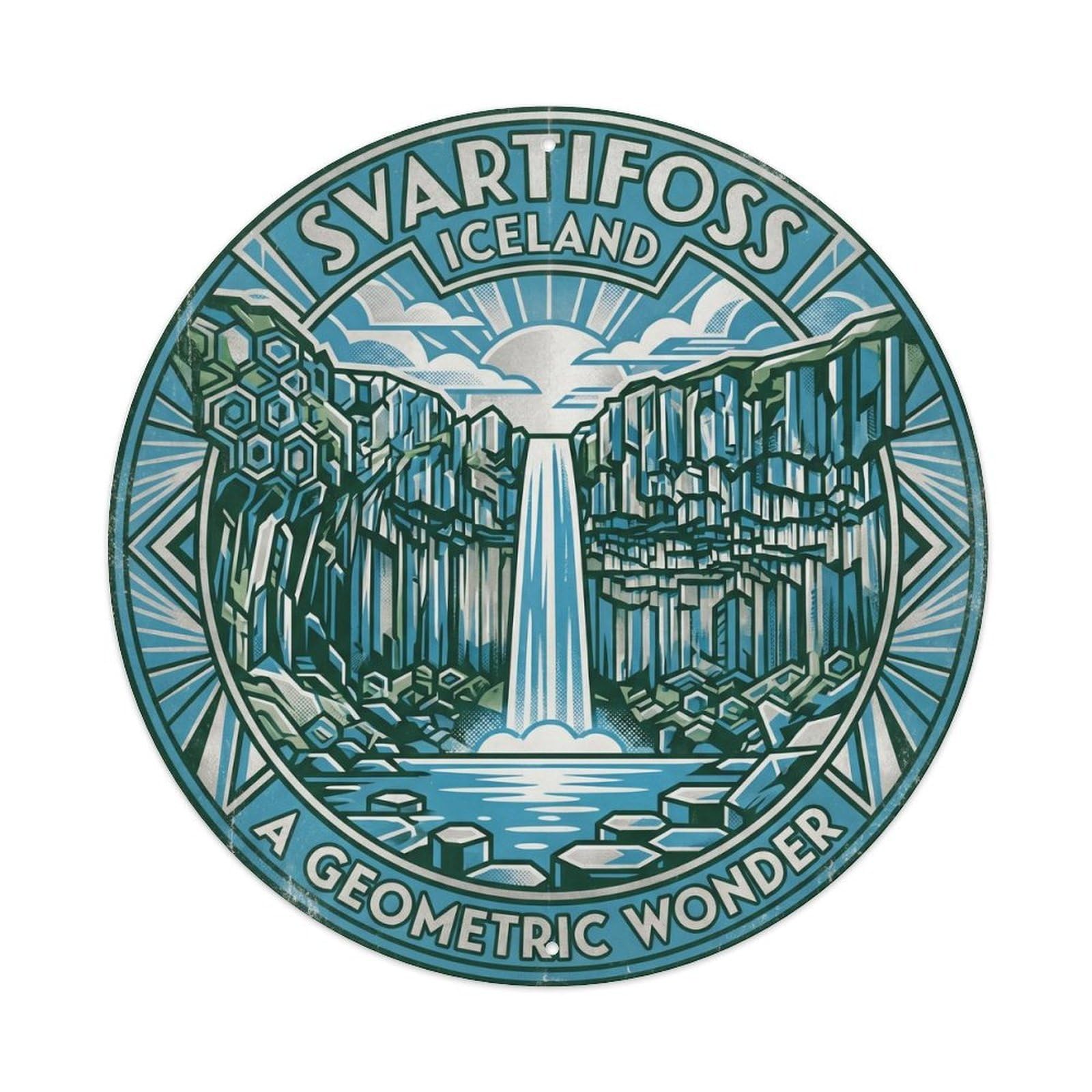 Svartifoss Hexagonal Basalt Iceland Waterfall Travel Metal Tin Sign