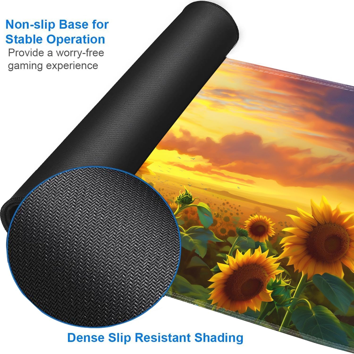 for MTG Playmat + Drawstring Travel Pouch + 6 Dice Counter, for Trading Card Game Playmats or Mouse Pad, Anti-Slip Rubber 24 x 14 in, Sunflower Field for TCG Playmat (No with Zone)