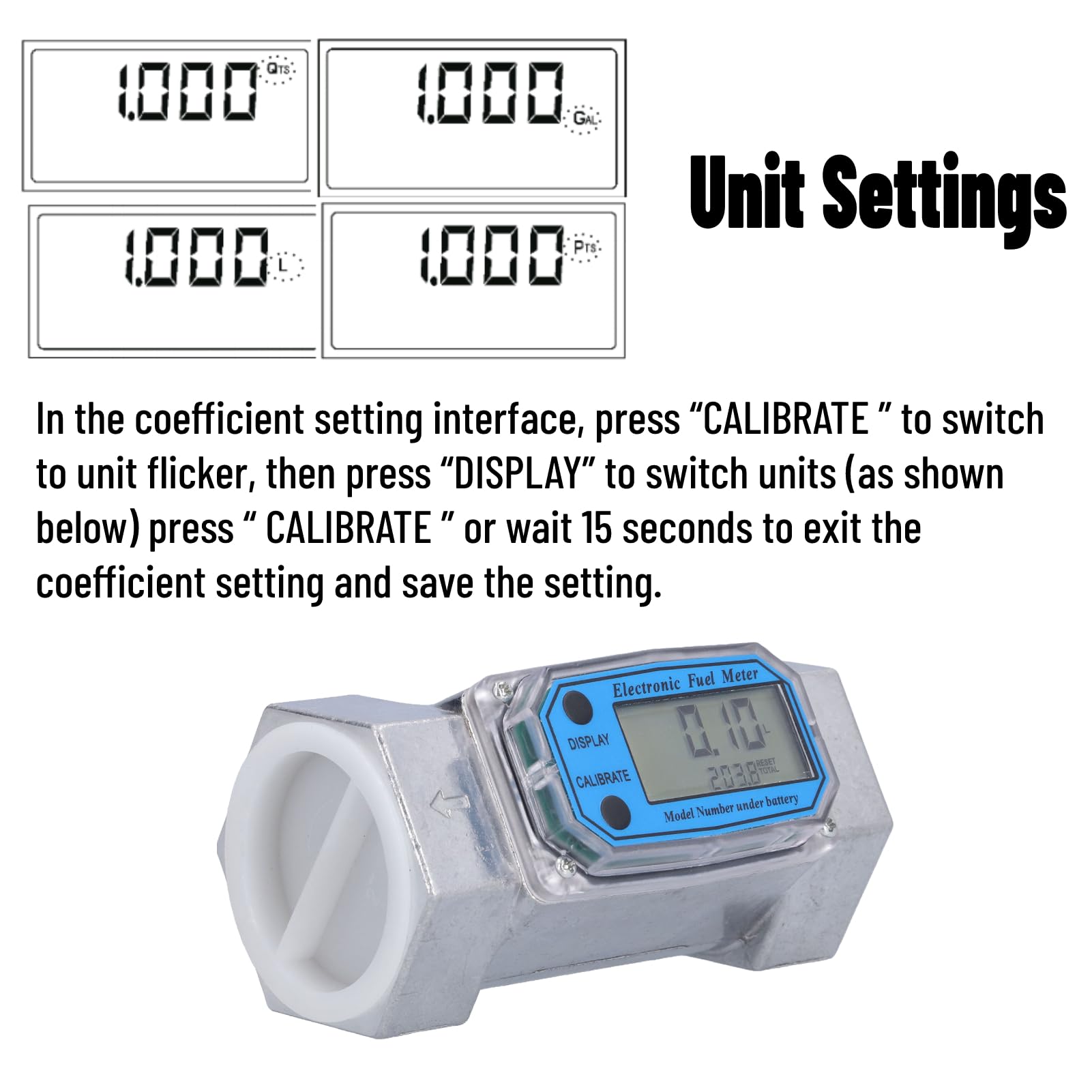 Misuratore Di Portata Digitale LLW-50 - Per Liquidi, 2 Pollici, Precisione ±1%, 35-200 L/min