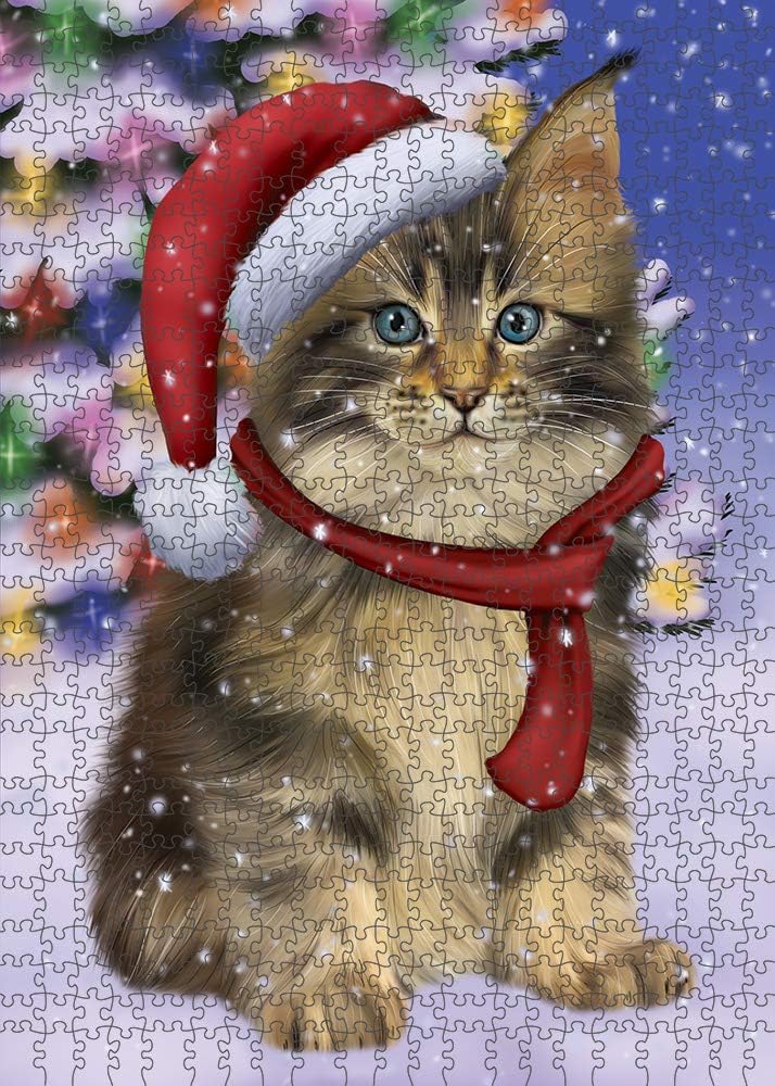 Christmas Winterland Wonderland Main Coon Cat Jigsaw Puzzle for Adults - Animal Printed Interlocking Puzzle Game Artwork - Gift for Dog Lover's -1000 Pcs 29.5"x19.7", PZLE55048