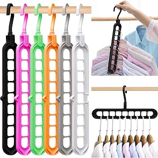 Closet Organizers and Storage,6 Pack Sturdy College Dorm Room Essentials,Closet Storage Organization,Magic Space Saving Hanger with 9-Holes for Wardrobe Heavy Clothes