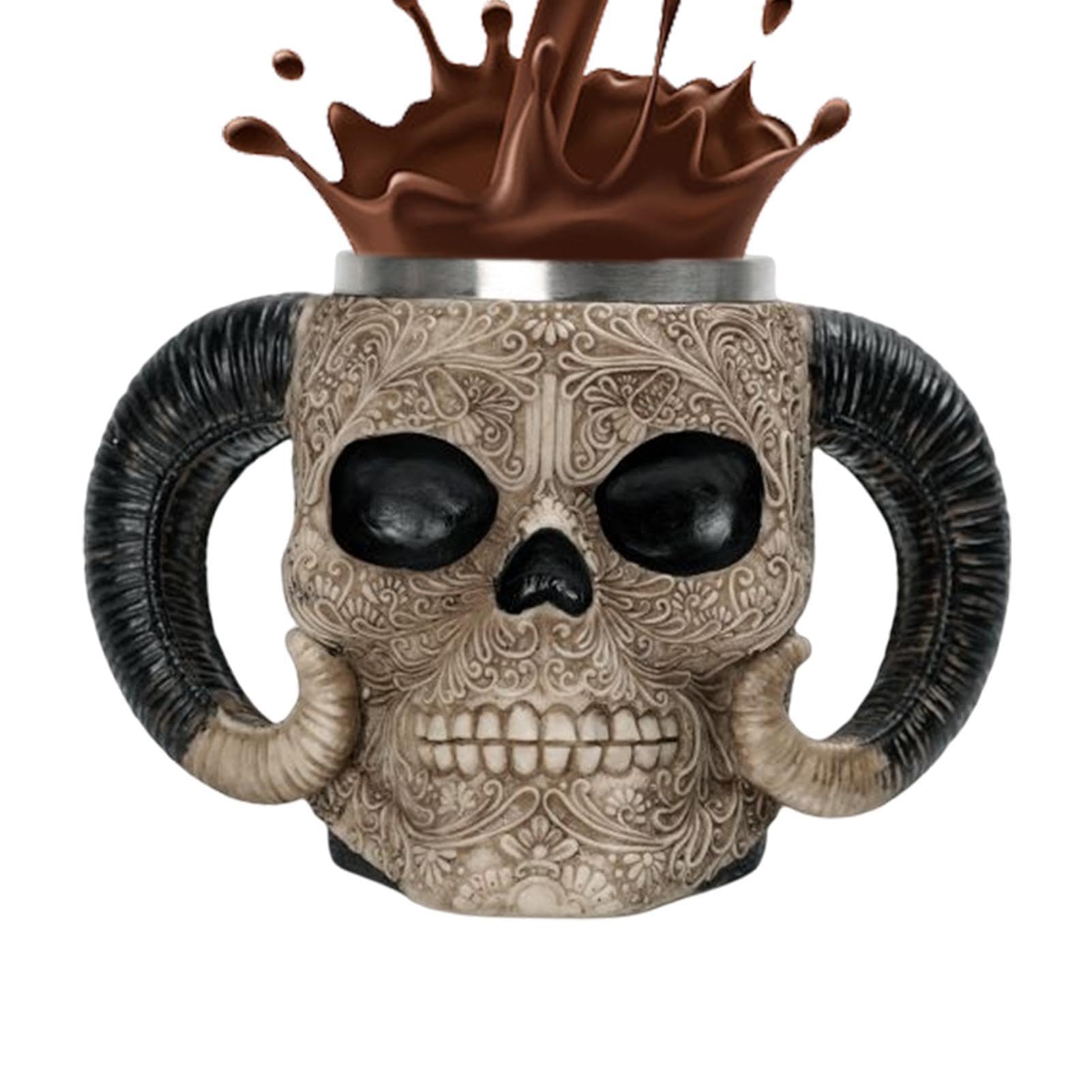 Tazze realistiche con teschio, boccali di birra con teschio da tè | scheletro boccale in resina da caffè, scultura 3D di grande capacità scheletrico caffè bere bar festa con occhio
