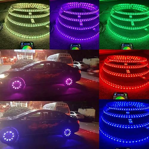 Juego de 4 luces LED de 15.5 pulgadas RGB con cambio múltiple para llanta, con frenado, aplicación Bluetooth de girocontrol remoto Ctrl IP68, kit de
