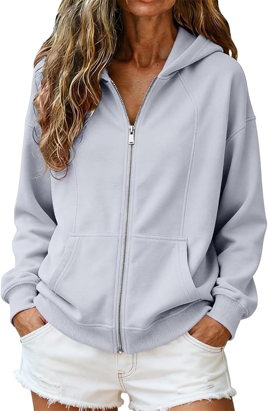 buzo con capucha y cremallera para mujer de manga larga y talla grande Sudaderas con capucha lisa Otoño Invierno campera informal de moda con bolsillos Camisas