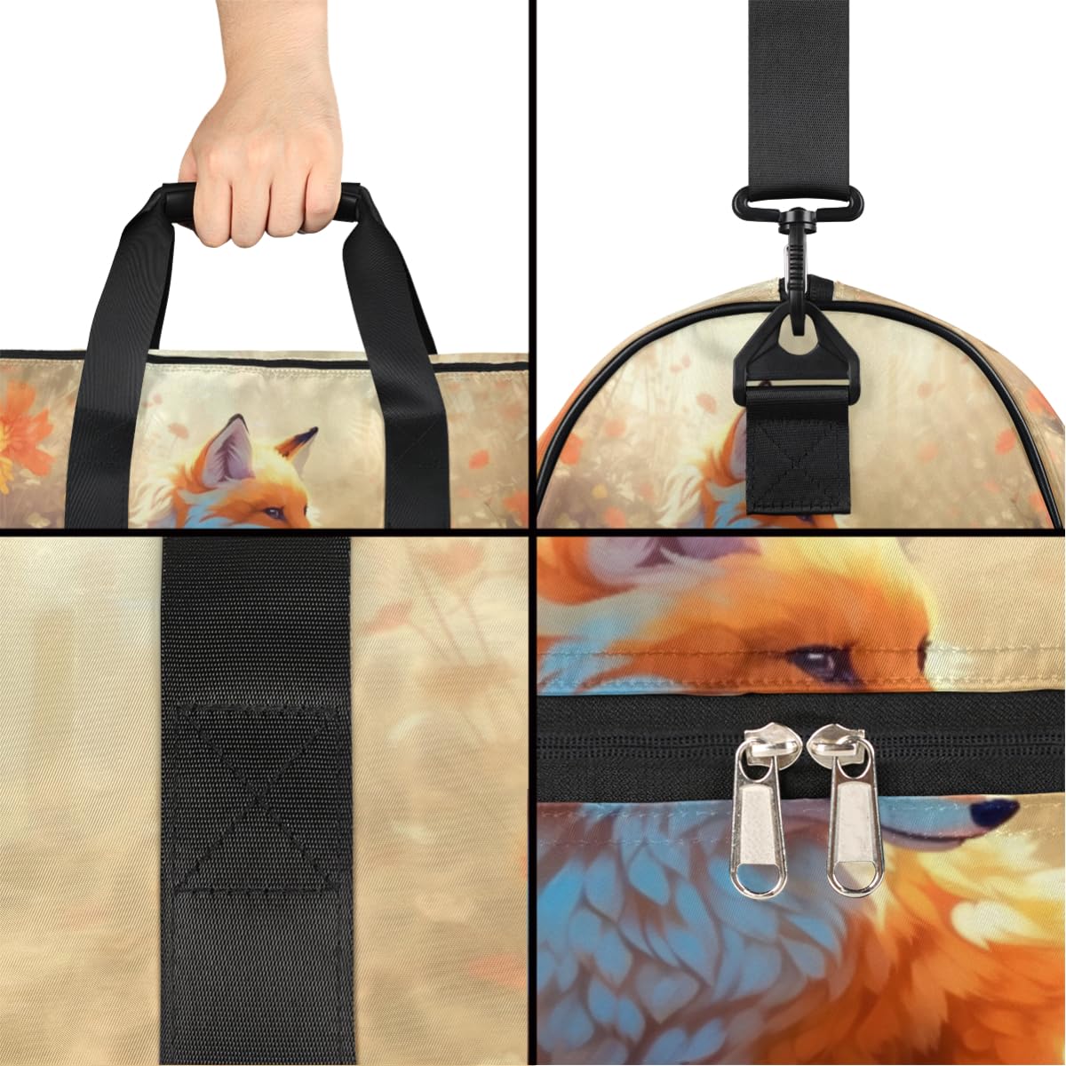 Personalisierte Sporttasche für Jungen und Herren, individuelle Sport-Reisetasche mit Schuhfach, maßgeschneiderte Mädchen-Tanztasche, Wochenend-Übernachtungstasche für Frauen, Kinder, Tierfuchs,