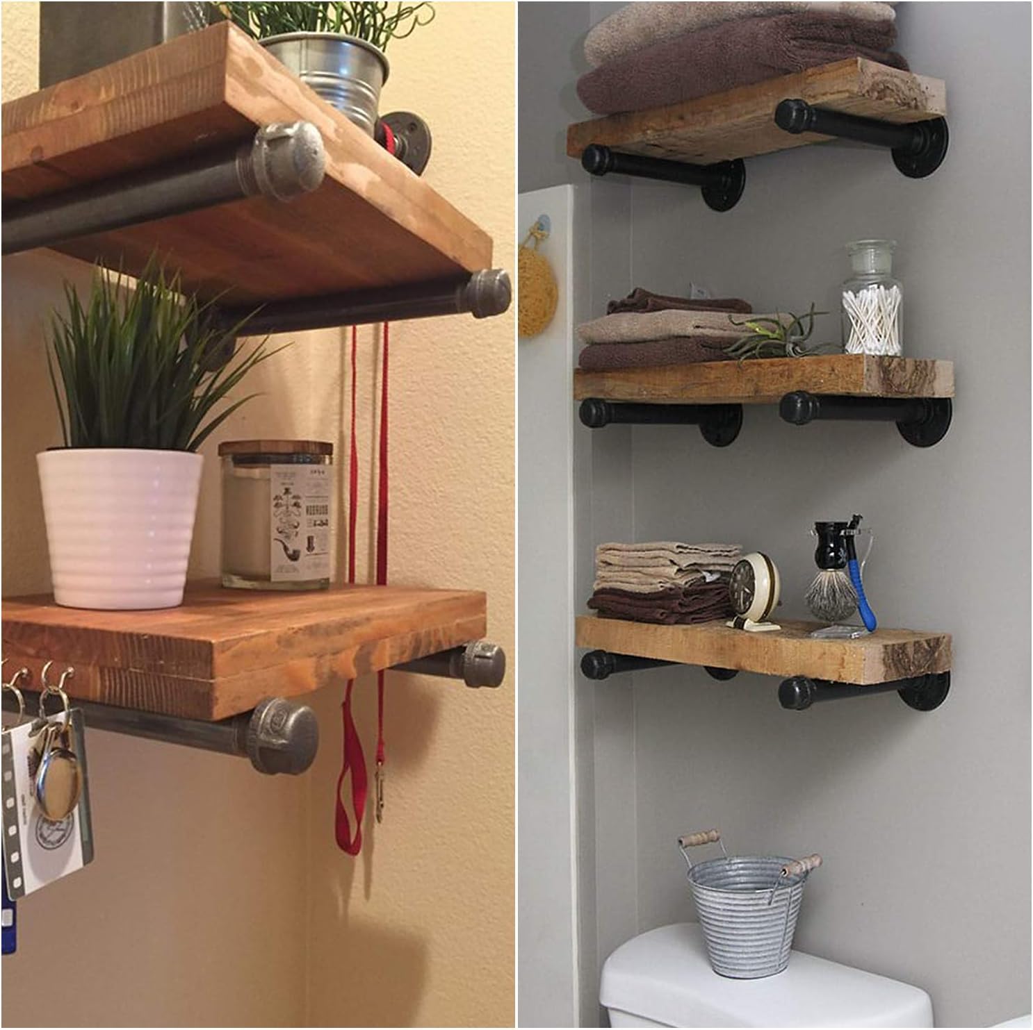 Industrial Pipe Shelf Brackets 12 inch Black Iron Rustic Brackets for Shelves, Vintage Furniture Decor, Wall Mounted DIY Shelving Brackets, Garment Rack Hardware, Clothing Rack Set of 4