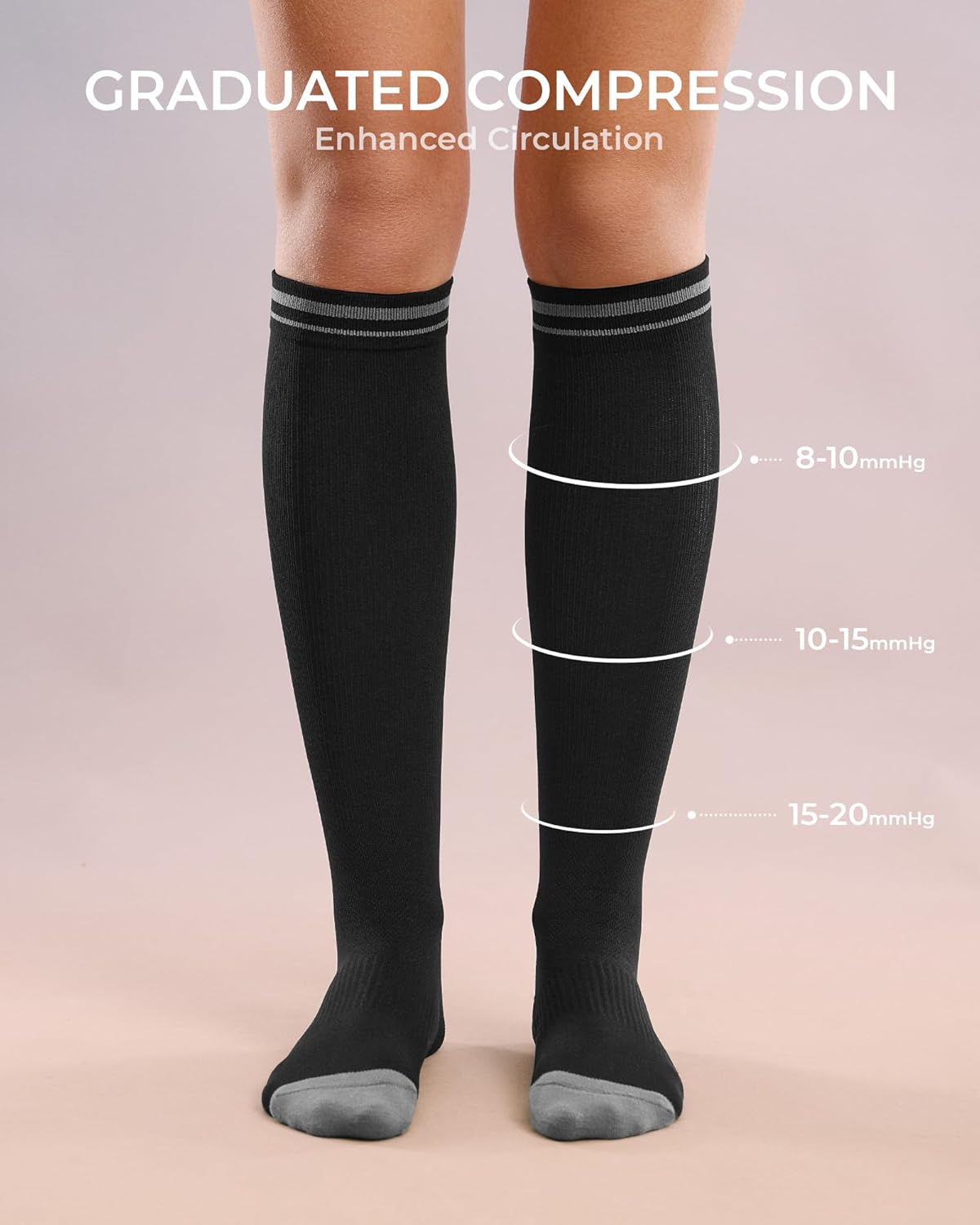 FITRELL 4 Pairs Compression Socks for Women & Men, 15-20mmHg Circulation Support for Athletic Travel Daily Wear - Image 3