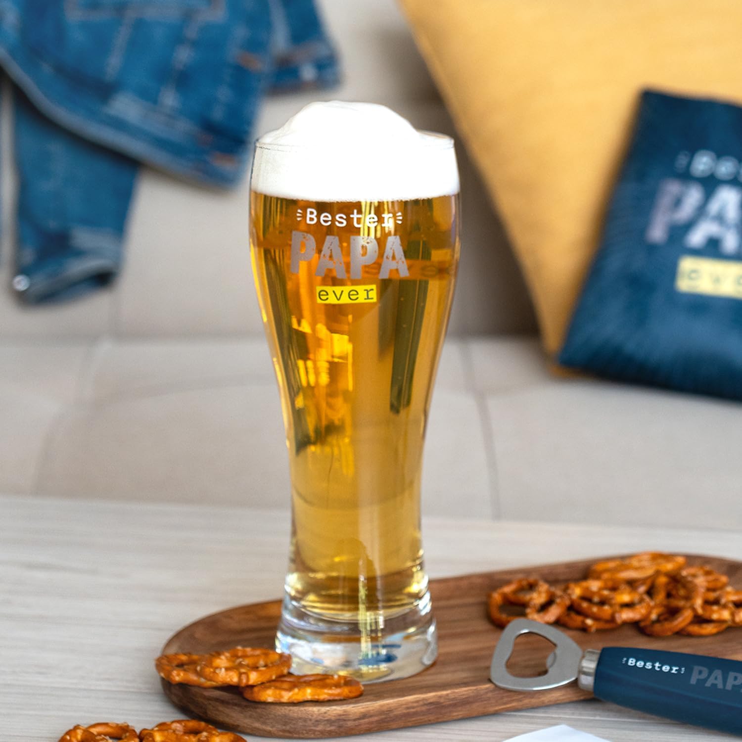 GRUSS & CO Wheat Glass Motif "Bester Papa Ever" | Beer Glass, White Beer Glass, 70 cl, Height 22.2 cm, Diameter 8 cm, in Gift Box | Gift for Dad, Father's Day, Birthday | 73888