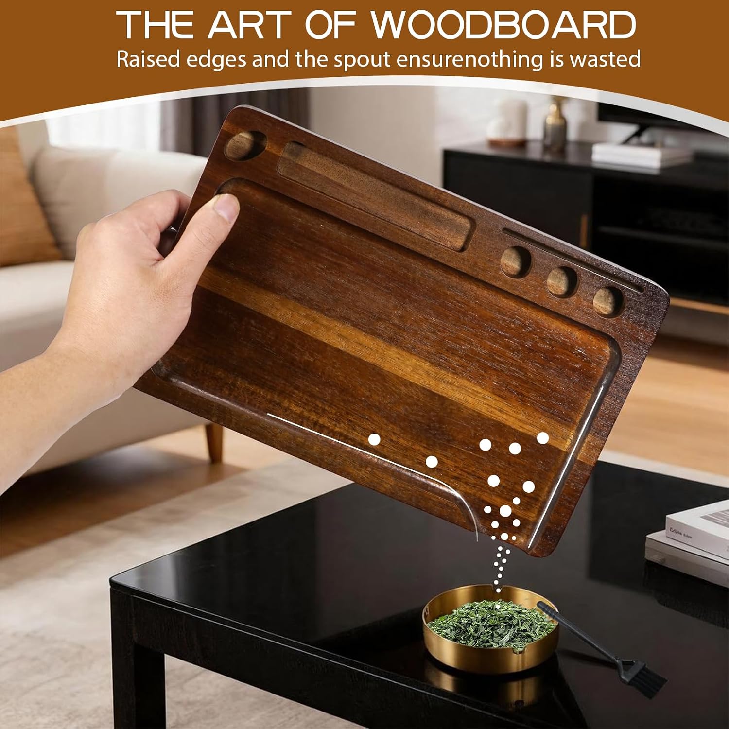 Wooden Rolling Tray 11"x7" Tray Rolling Tray Set with Cleaning Brush and Scoop Card