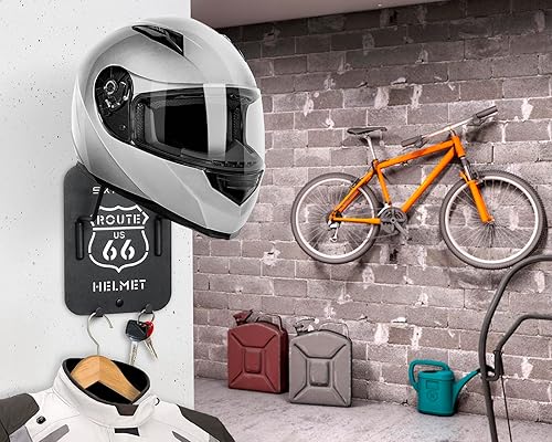 Miniatura 2 de Soporte de pared para casco, soporte para casco de motocicleta con 2 ganchos, corte láser, soporte colgante fresco para casco, colgador de
