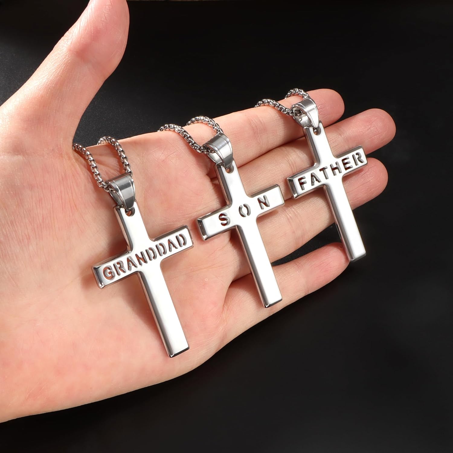 Lcherry Father's Day Gifts Cross Necklace, Stainless Steel Cross Pendant Necklace for Men Birthday Religious Gifts for Men Dad Son Husband - Image 5