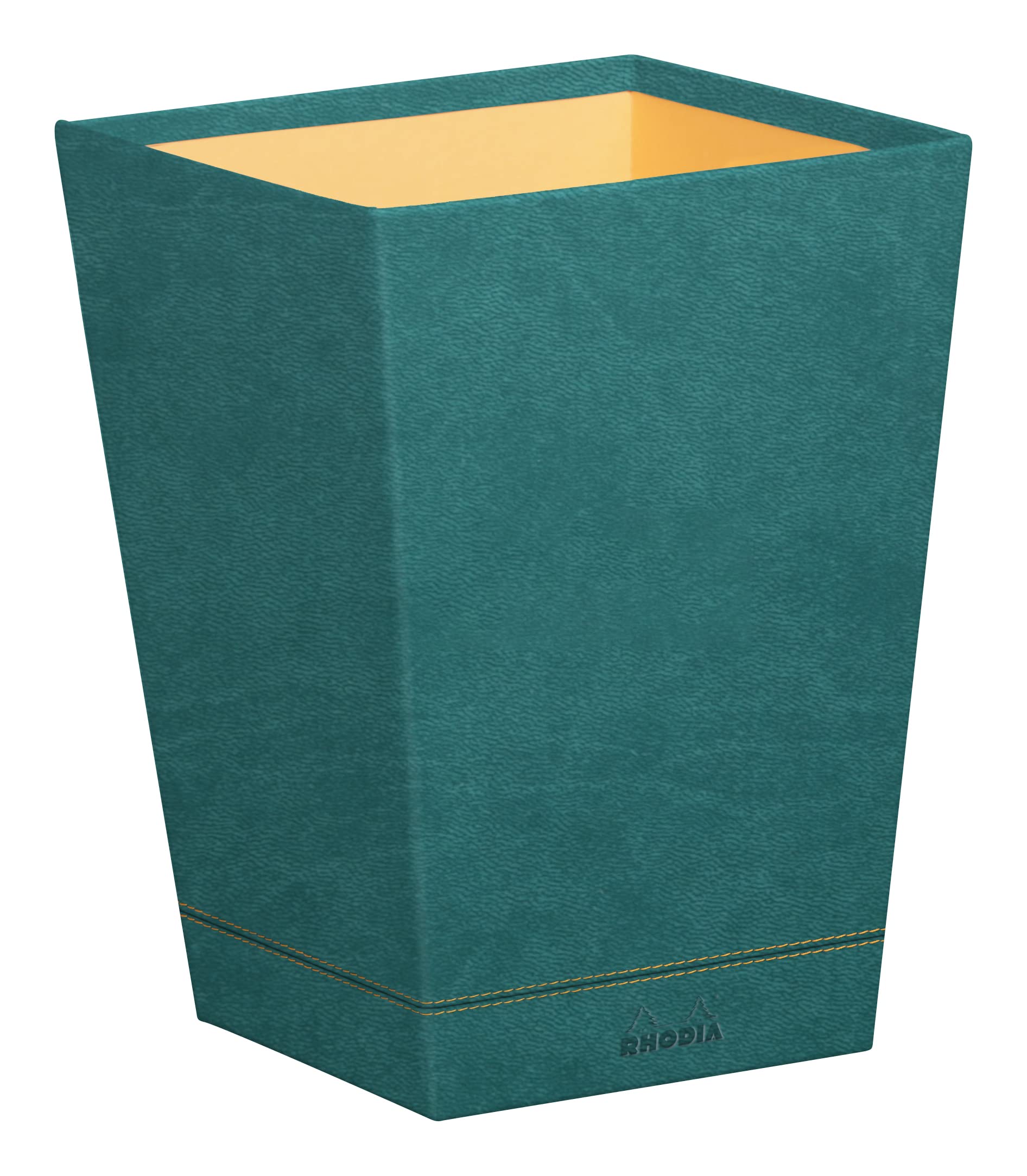 RHODIA 194625C - Peacock Waste Paper Bin - 24x24x32 cm - Orange Saddle Stitching - Faux Leather Exterior - Home Office Collection Rhodiarama - Office Organization & Designer Storage