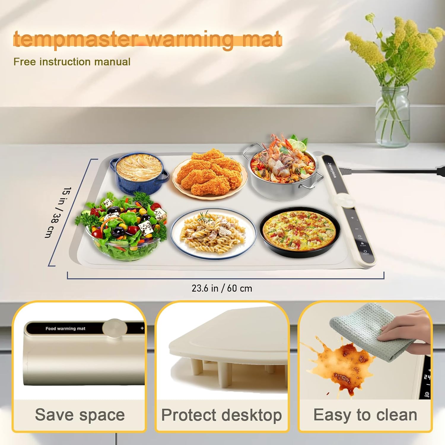 Warming Mat for Food, Fast Full Surface Warming Mat, Keep Food Warm, 9 Temperature Levels and Automatic Shut-Off Function, Suitable for Party, Party, Daily Use Food Warmer