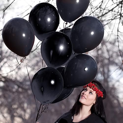 Miniatura 3 de Globos negros, globos de látex de 12 pulgadas, decoración de feliz cumpleaños, boda, graduación, baby shower, fiesta, 100 unidades (negro)