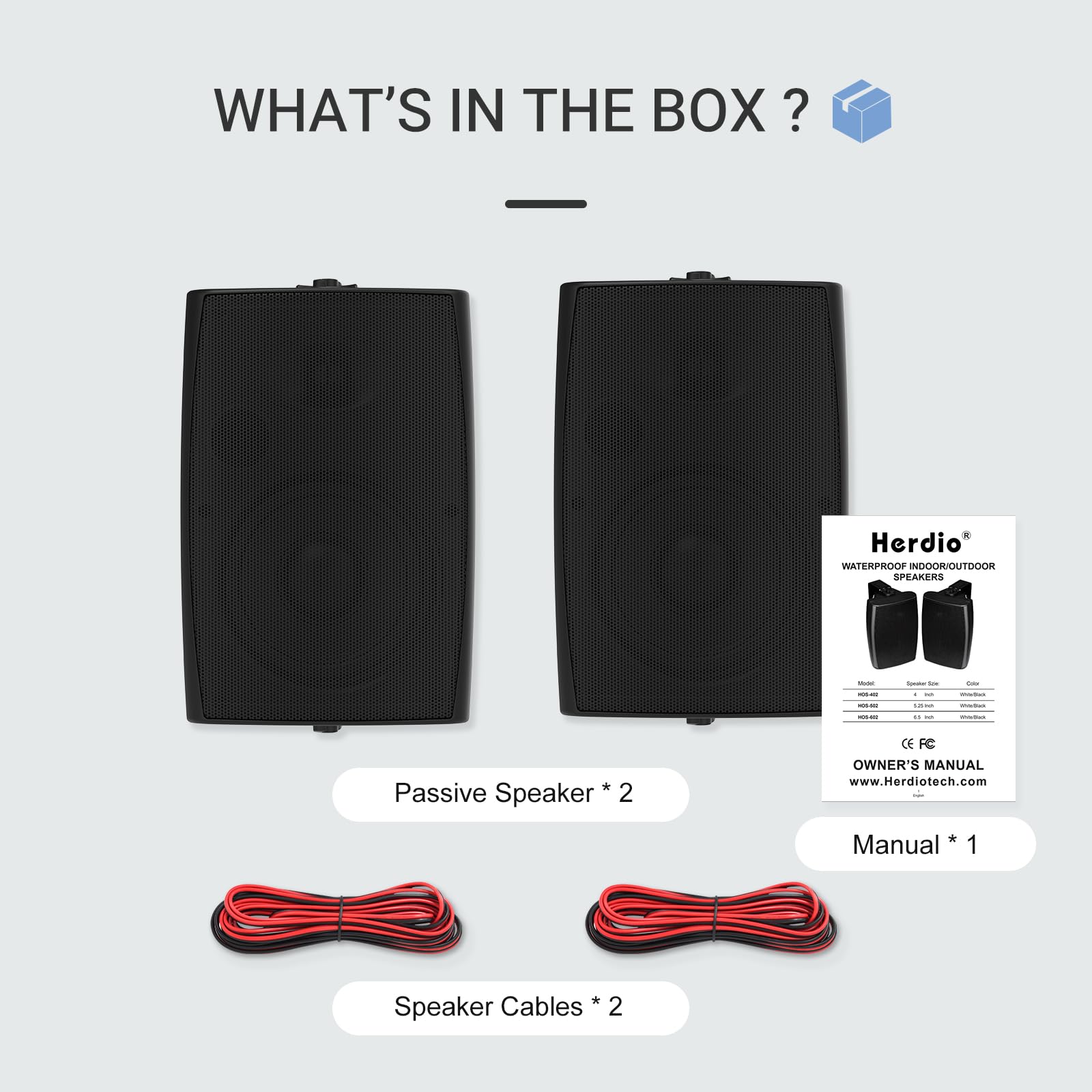 Herdio 400W 6.5 Pulgadas de Altavoces Exteriores Passivo, Altavoz de Pared de con potentes para Patio en el Patio Trasero de la Cubierta Junto a la Piscina en casa (Pareja, Negro)